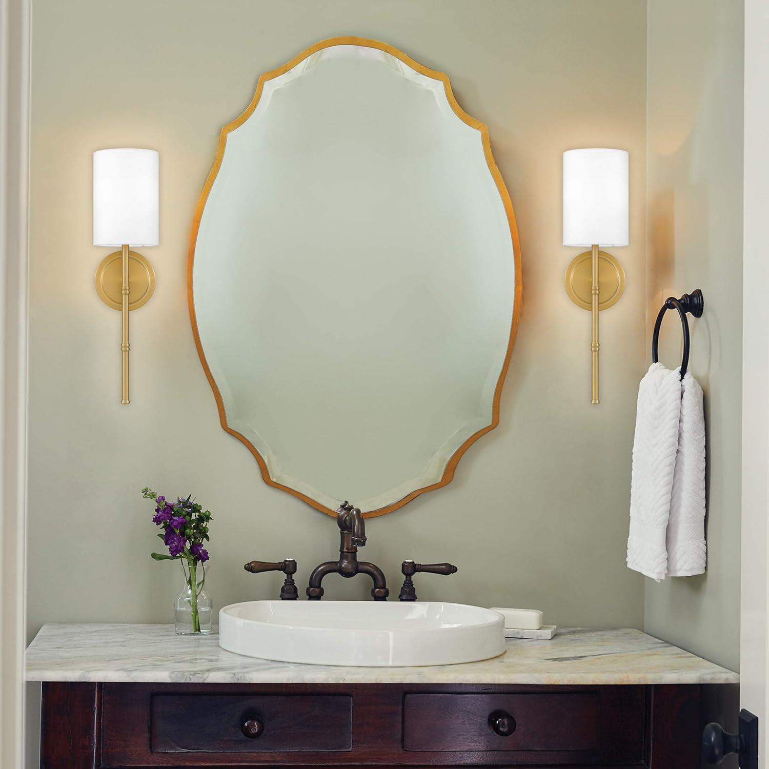 Dorsett Aged Brass Dimmable Wall Sconce with White Fabric Shade