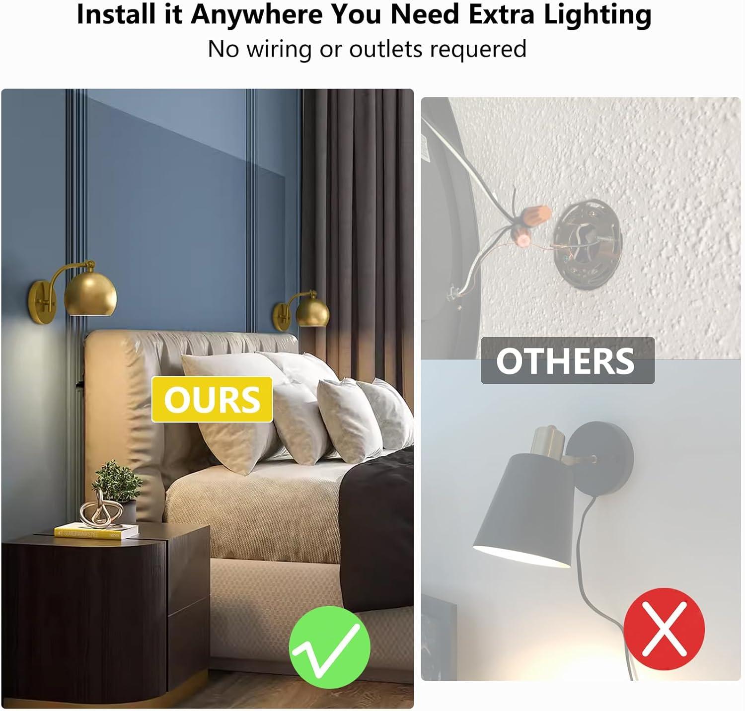 Battery Operated Wall Sconce Set of Two, Modern with Remote Control Dimmable Wall Lighting Indoor