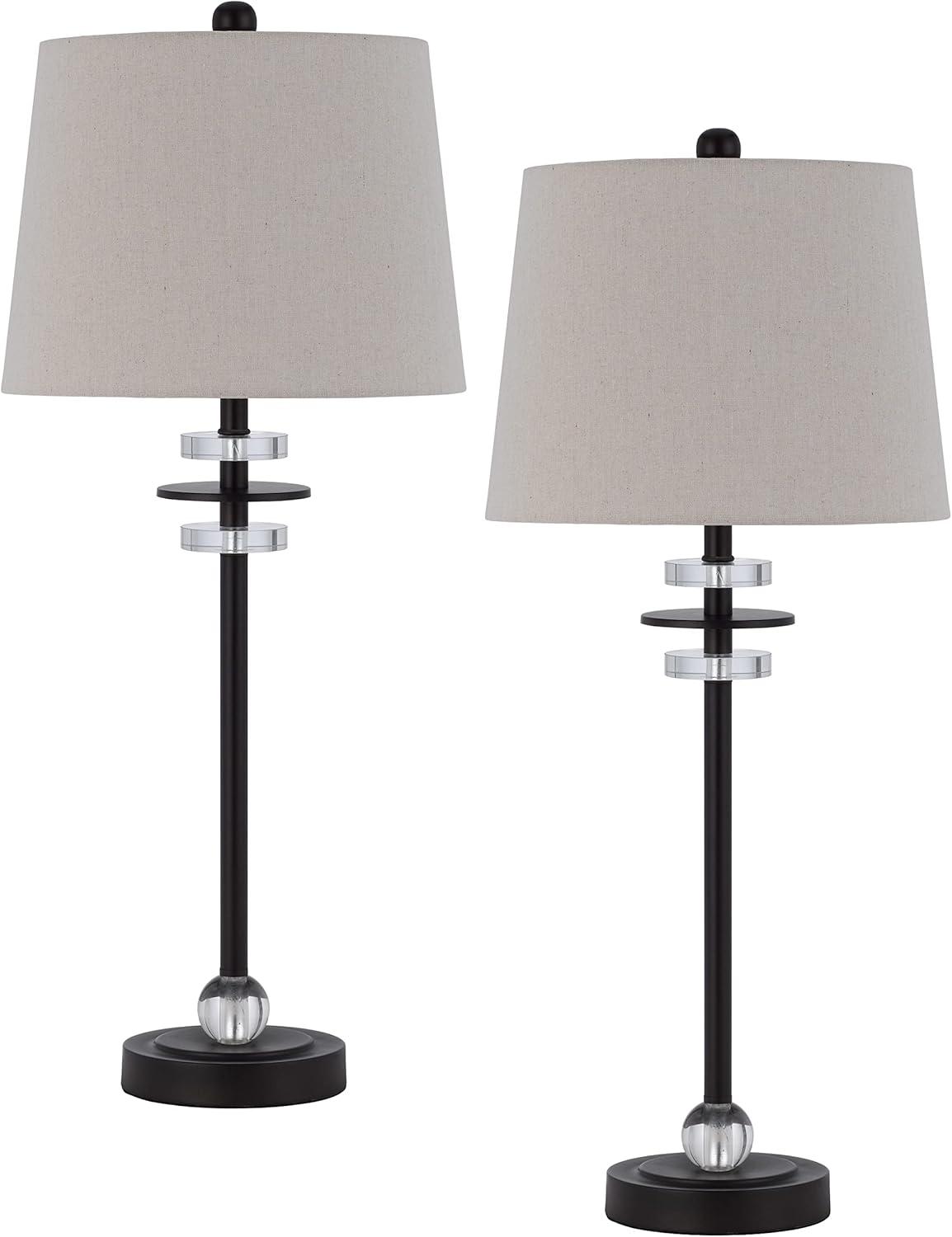 Black Metal and Crystal Buffet Lamps with Fabric Shades, Set of 2