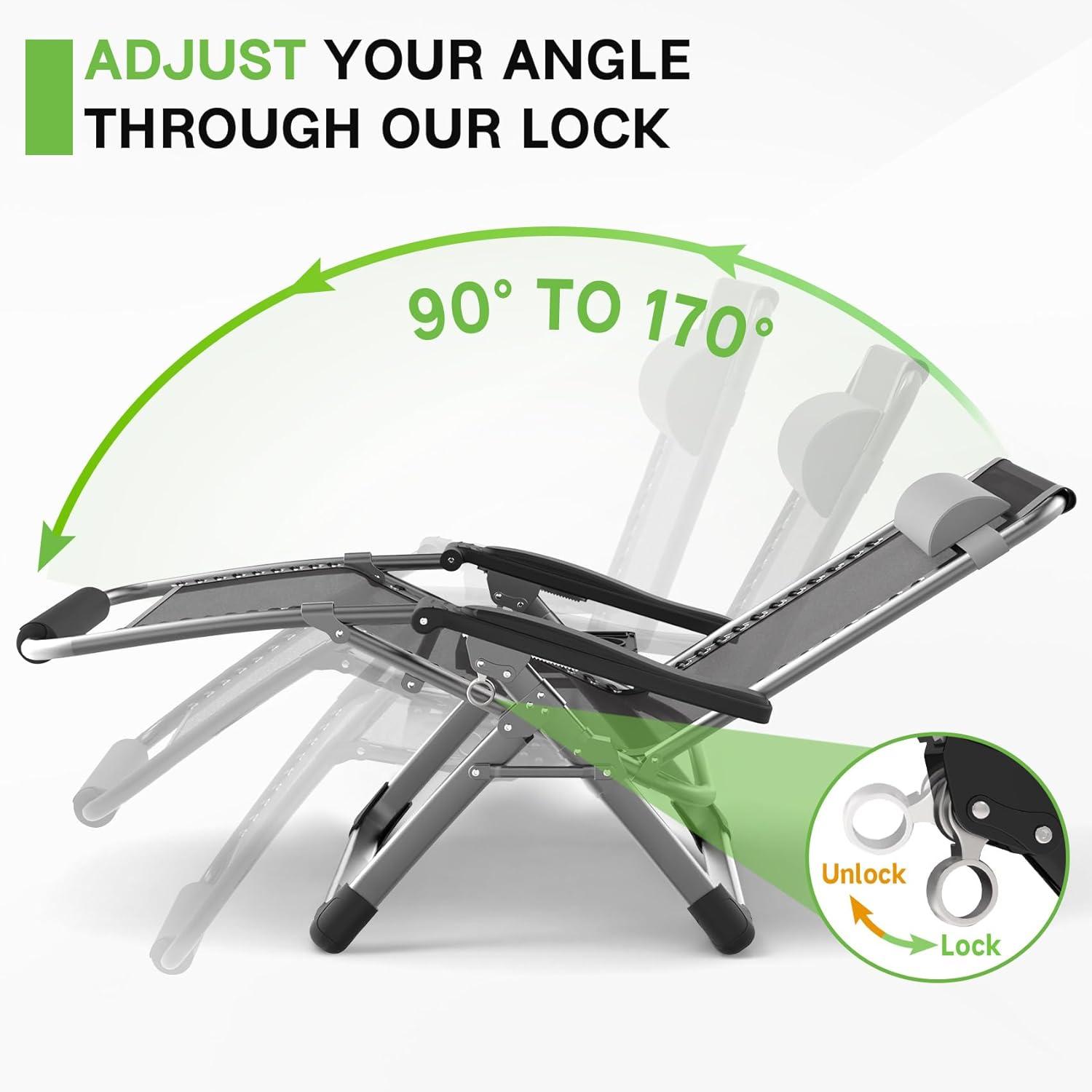 ZENPETIO 29In XL Zero Gravity Chair w/Cushion, Zero Gravity Recliner Lounge Chair for Indoor and Outdoor, Reclining Camping Chair for Lawn, Anti Gravity Chair with Cup Holder and Footrest, 440LBS