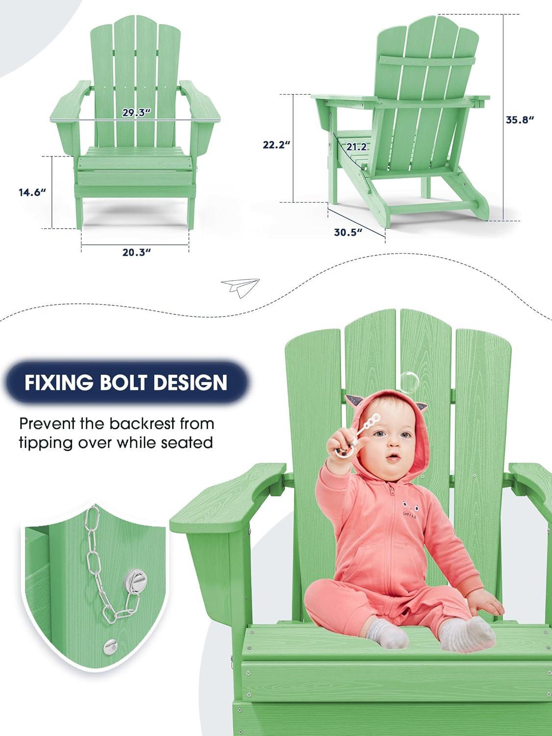 JEAREY Plastic Folding Outdoor Patio Adirondack Chair With Slat Seat Light Green