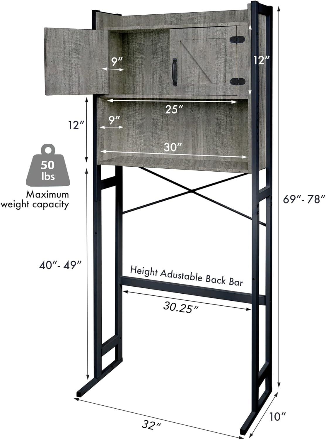 Stephan Roberts Over The Toilet Bathroom and Laundry Organizer and Storage Rack Height Adjustable Shelf, Gray