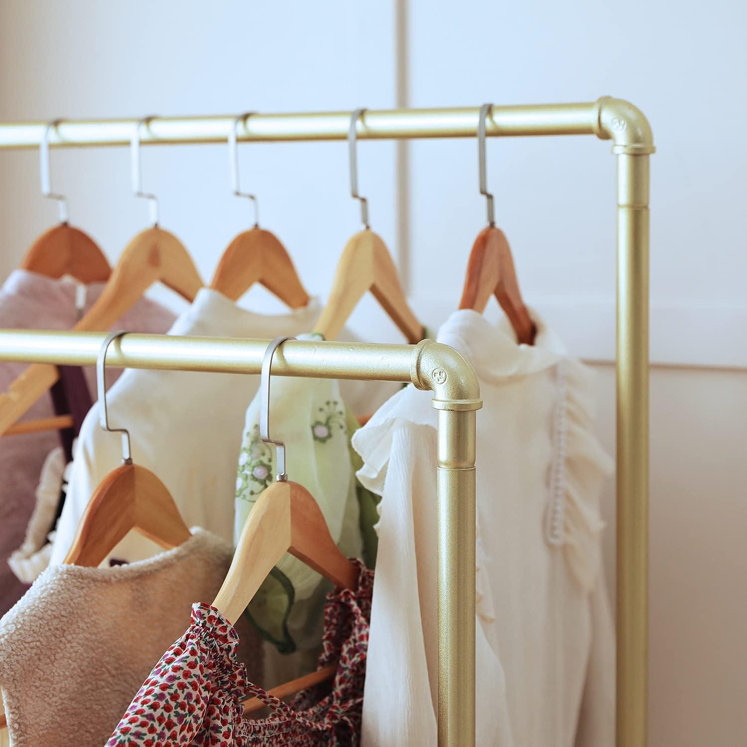 Gold and White Kids Garment Rack with Wood Shelf