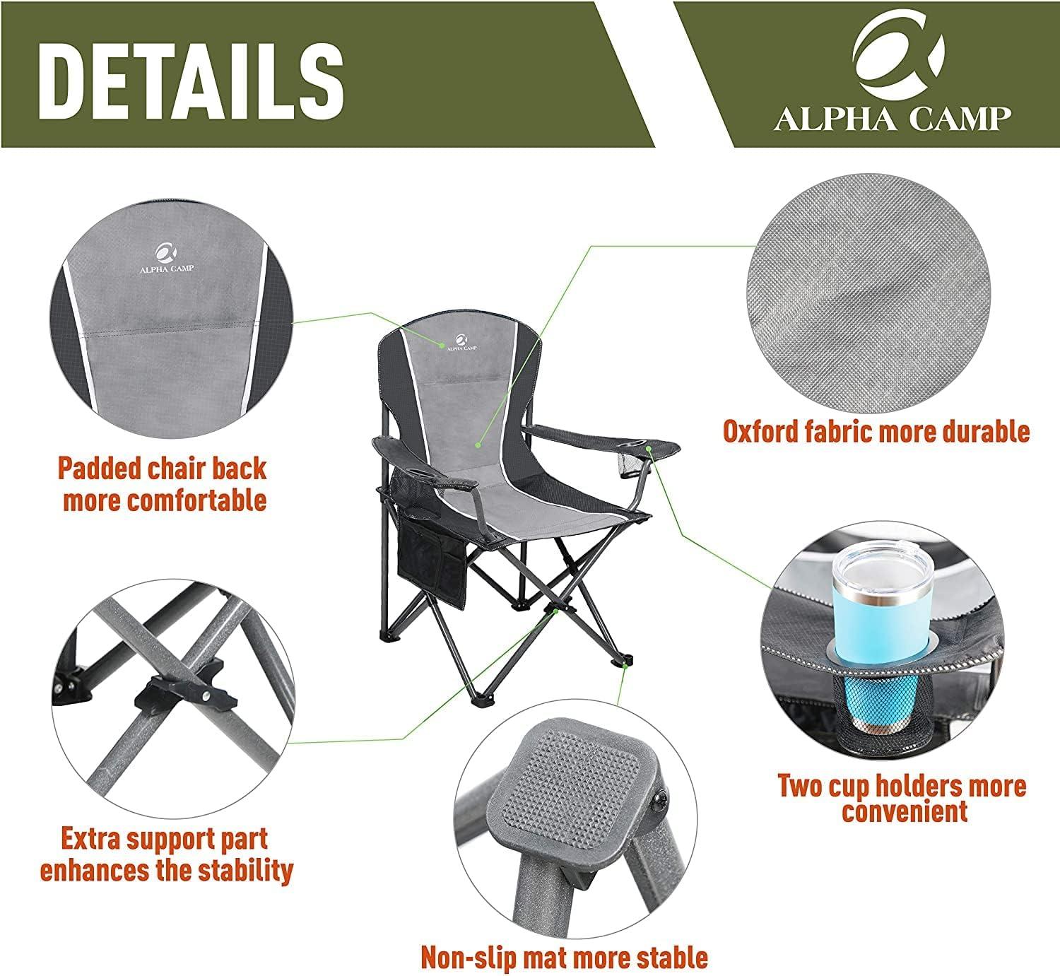 Luxury Oversized Folding Camping Chair with Lumbar Support
