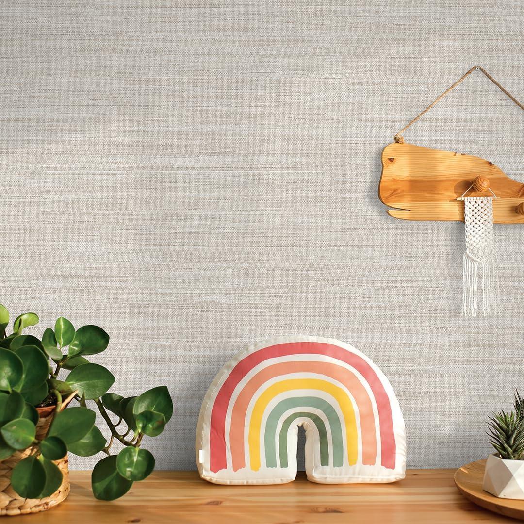 Tempaper & Co.® Faux Horizontal Grasscloth Removable Peel and Stick Wallpaper, Textured Ecru, 28 sq. ft.: Vinyl, Prepasted, Abstract Pattern