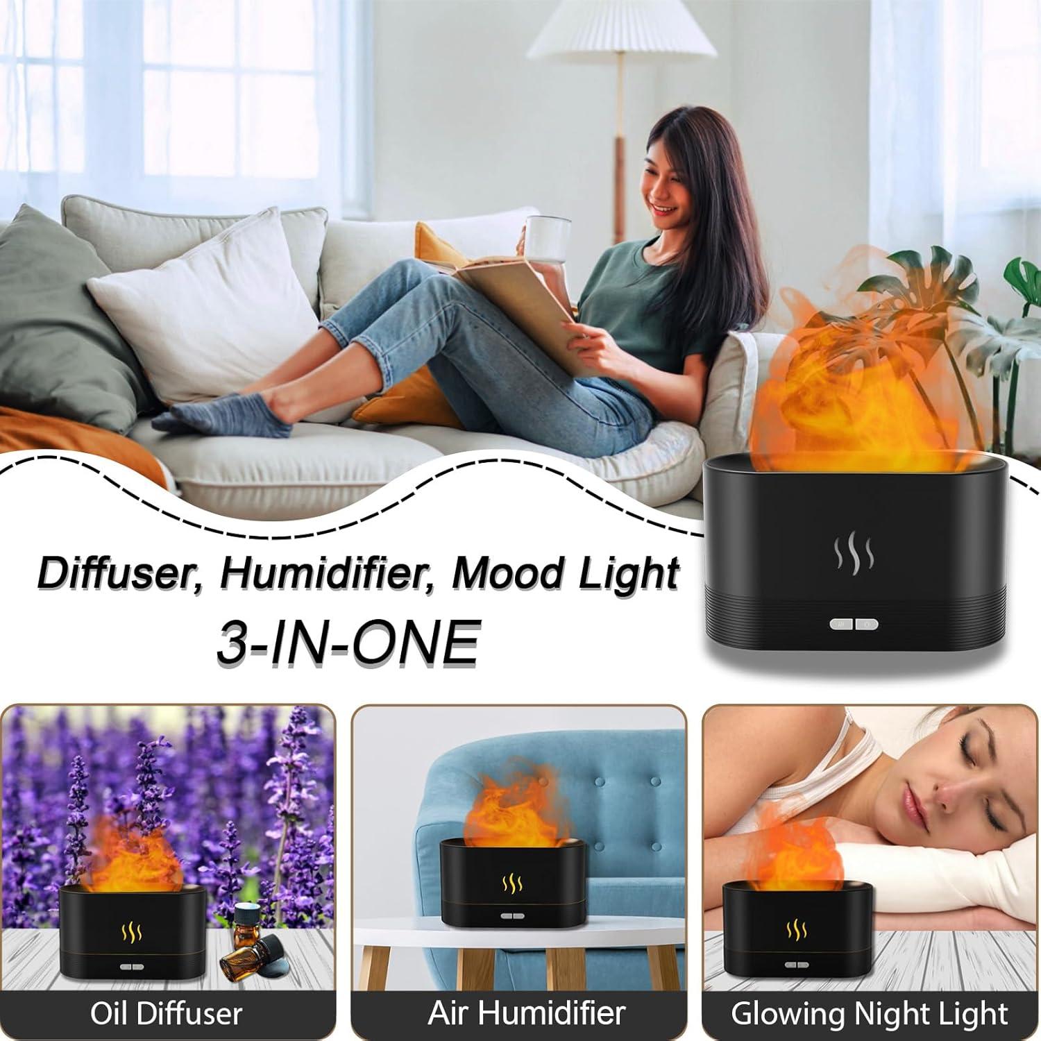 180ml Flame Air Humidifier Essential Oil Diffuser, TSV 3D USB 7 Color Light Aroma Diffuser for Home, Office, Spa, Gym