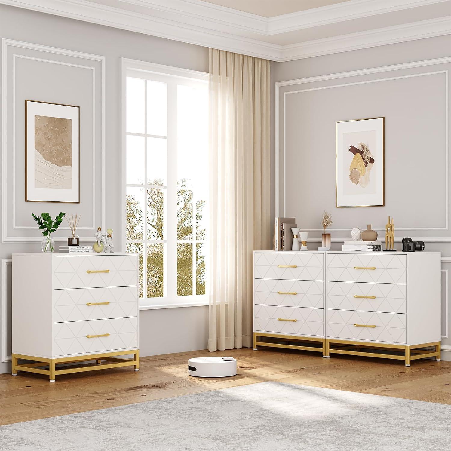 Garvee Dresser for Bedroom with 6 Drawer, Wood Dressers Chest of Drawers with Wide Drawers and Metal Handles for Living Room Hallway Entryway, White