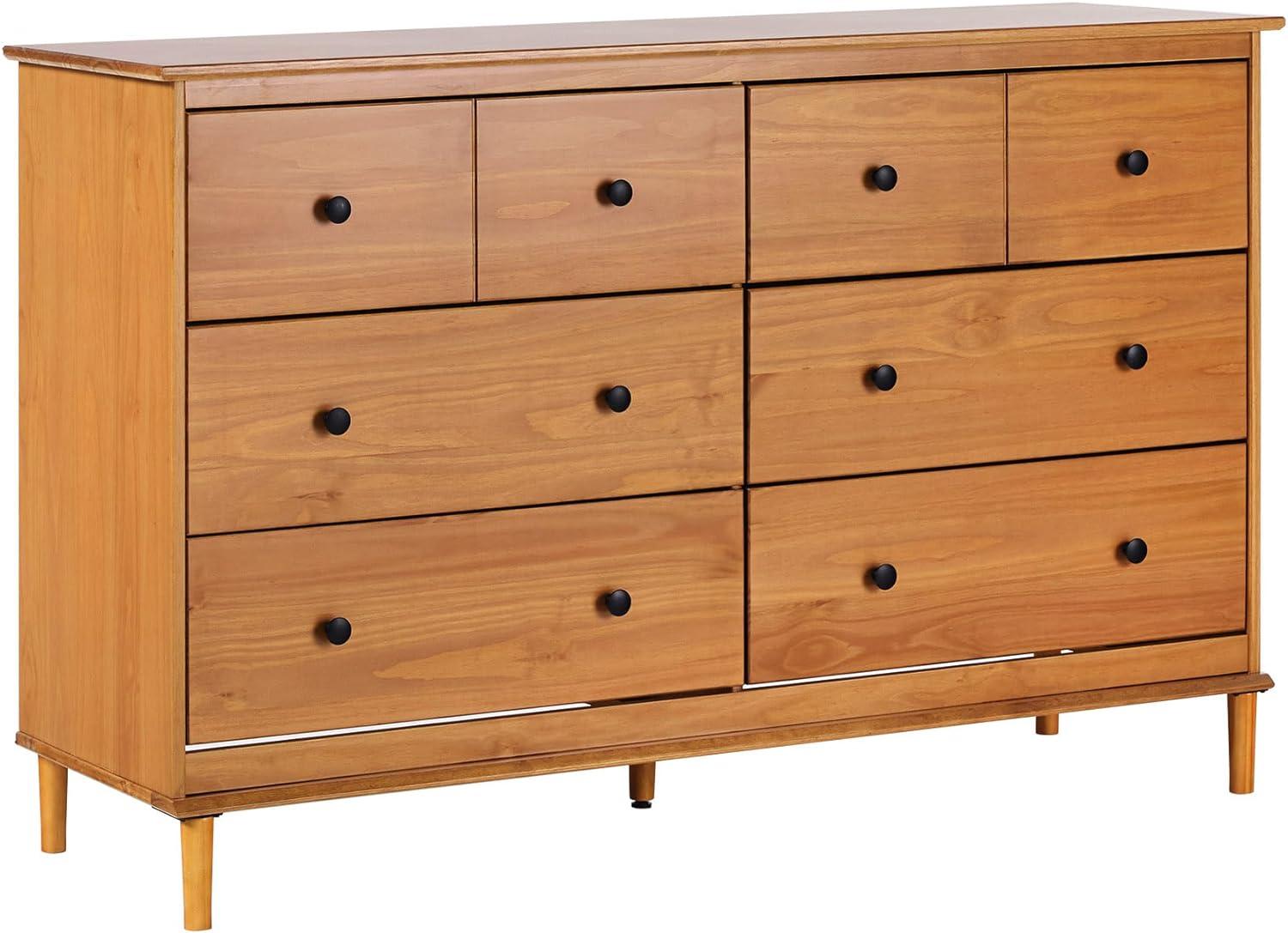 Walker Edison Mid-Century Modern 6-Drawer Solid Wood Dresser, Caramel