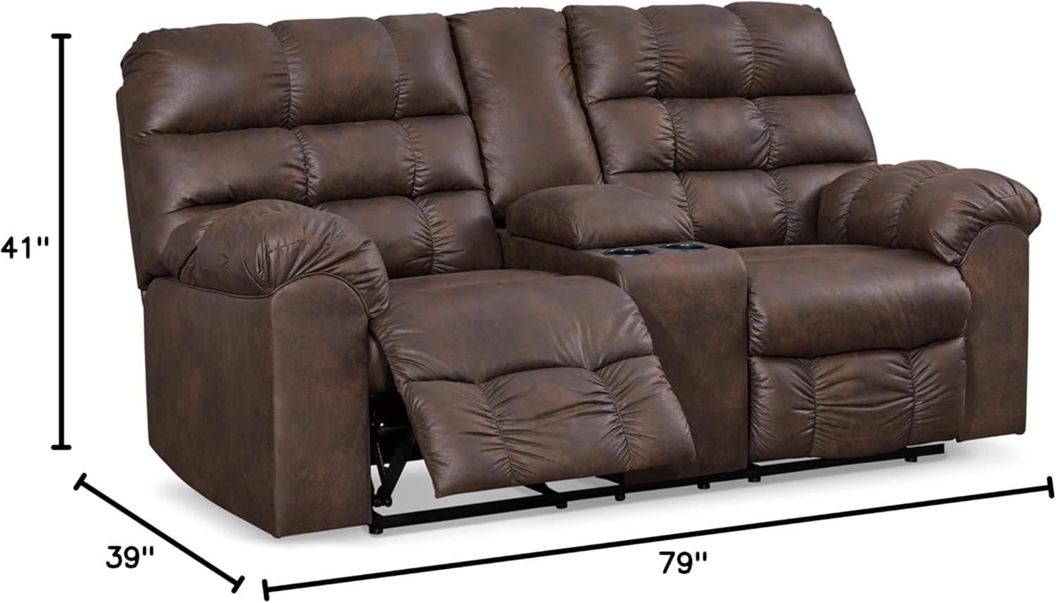 Nut Brown Faux Leather Reclining Loveseat with Cup Holder