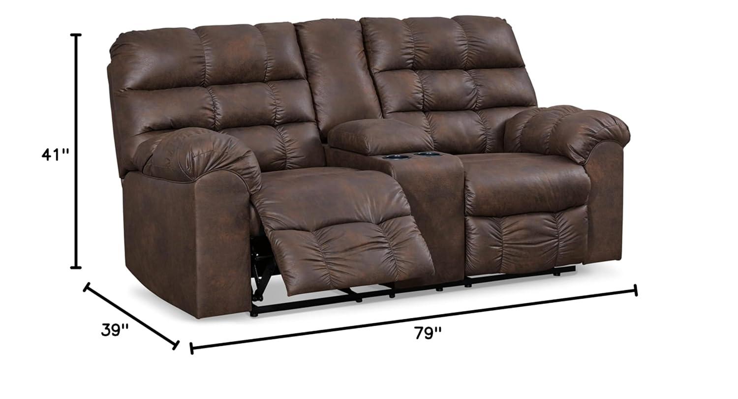 Nut Brown Faux Leather Reclining Loveseat with Cup Holder