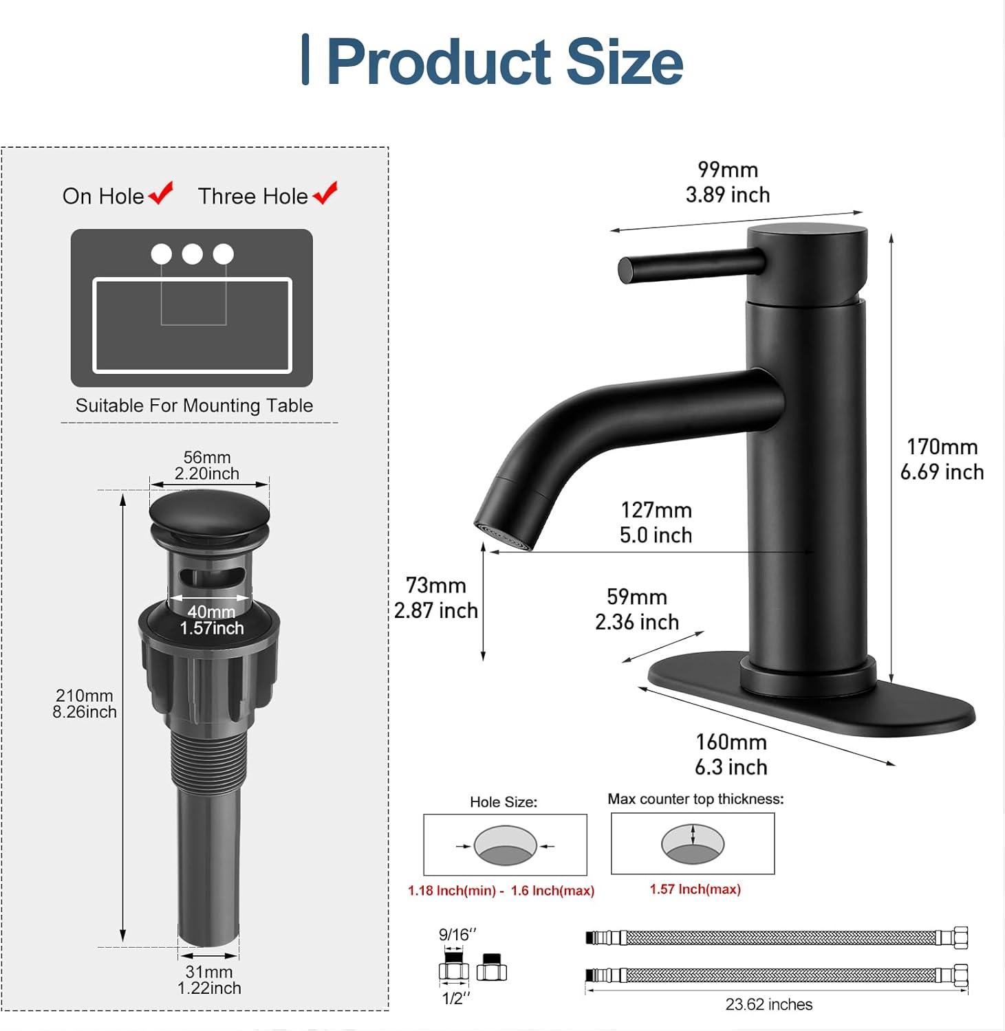 Matte Black Modern Single Handle Bathroom Faucet