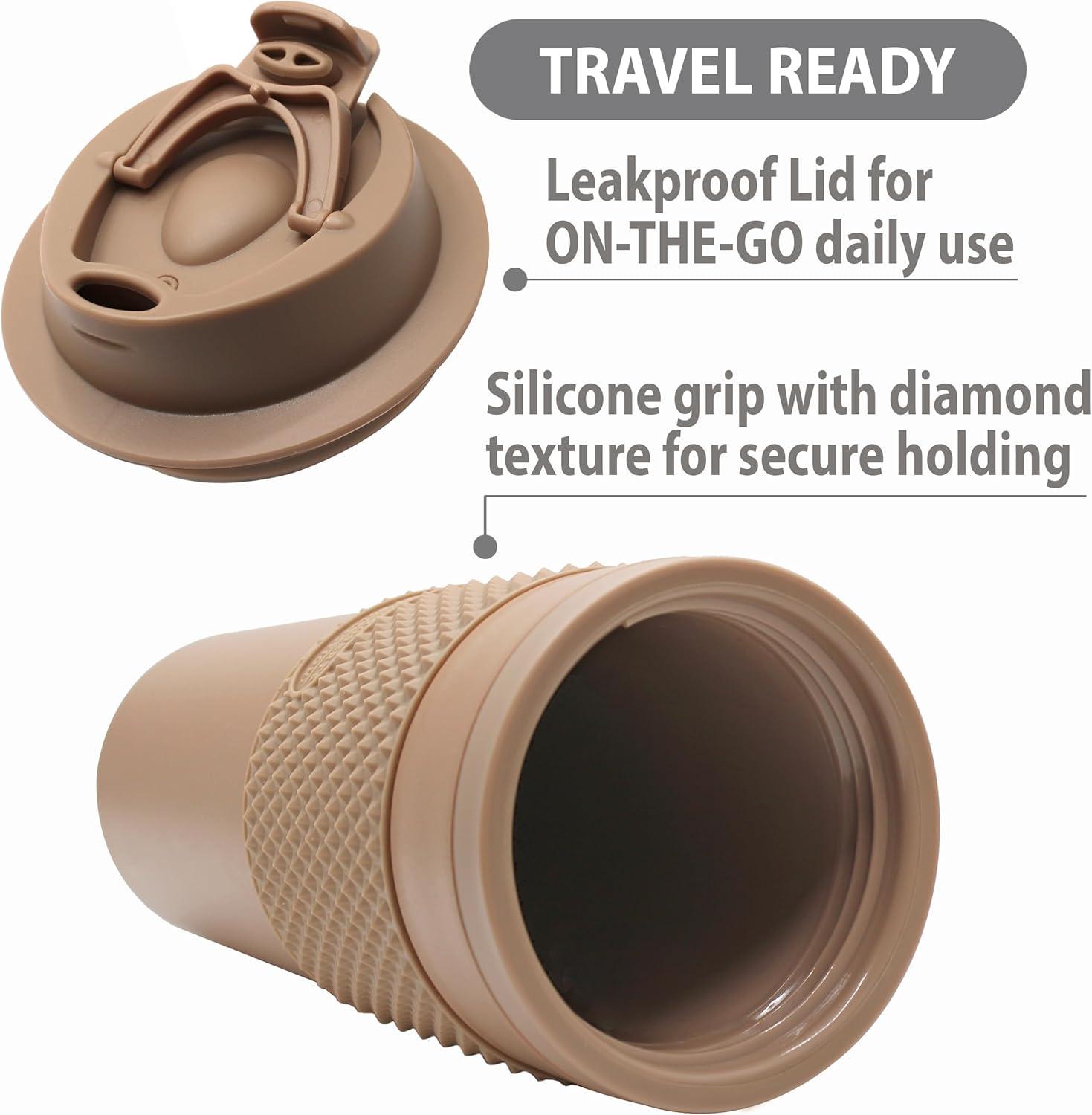 Stephan Roberts 16 oz Coffee Tumblers, Set of 2, Brown, BPA Free