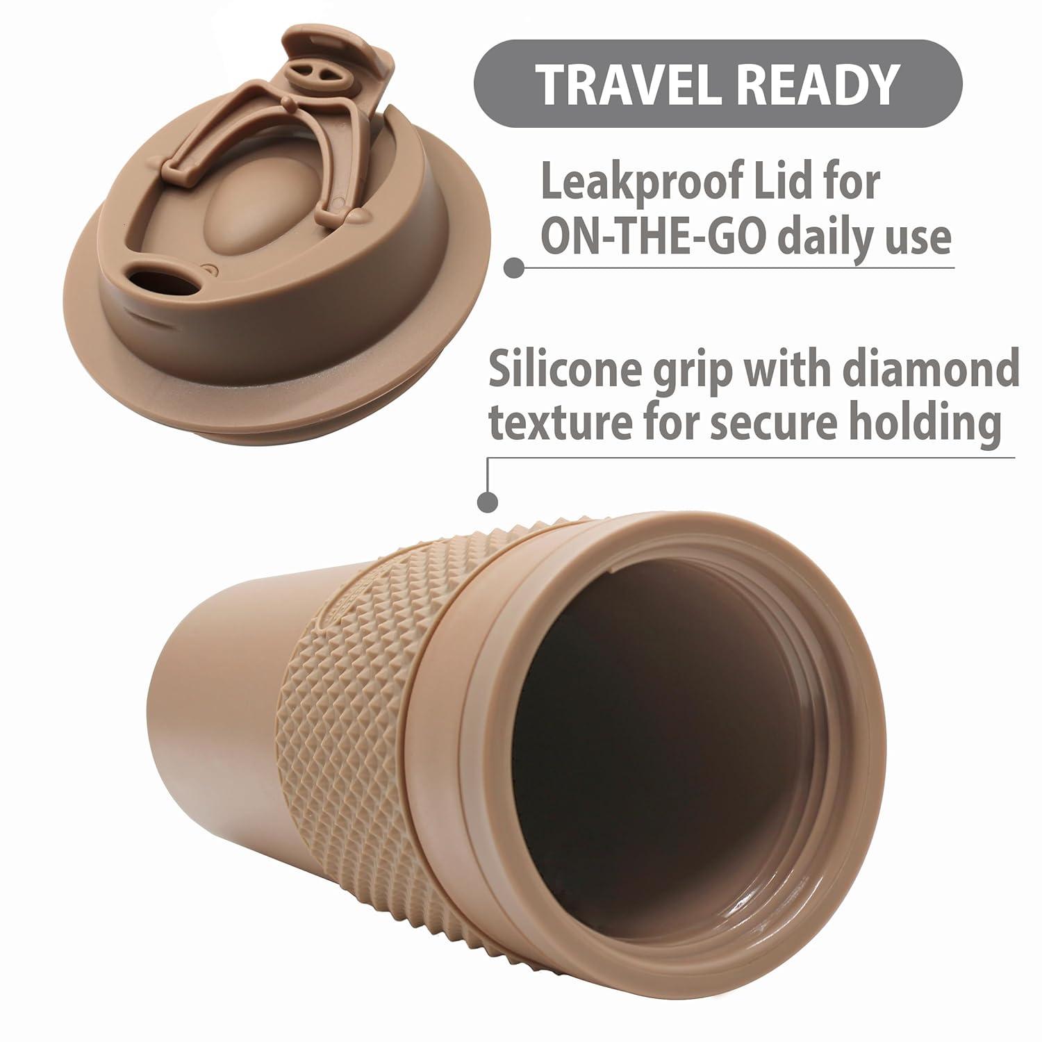 Stephan Roberts 16 oz Coffee Tumblers, Set of 2, Brown, BPA Free