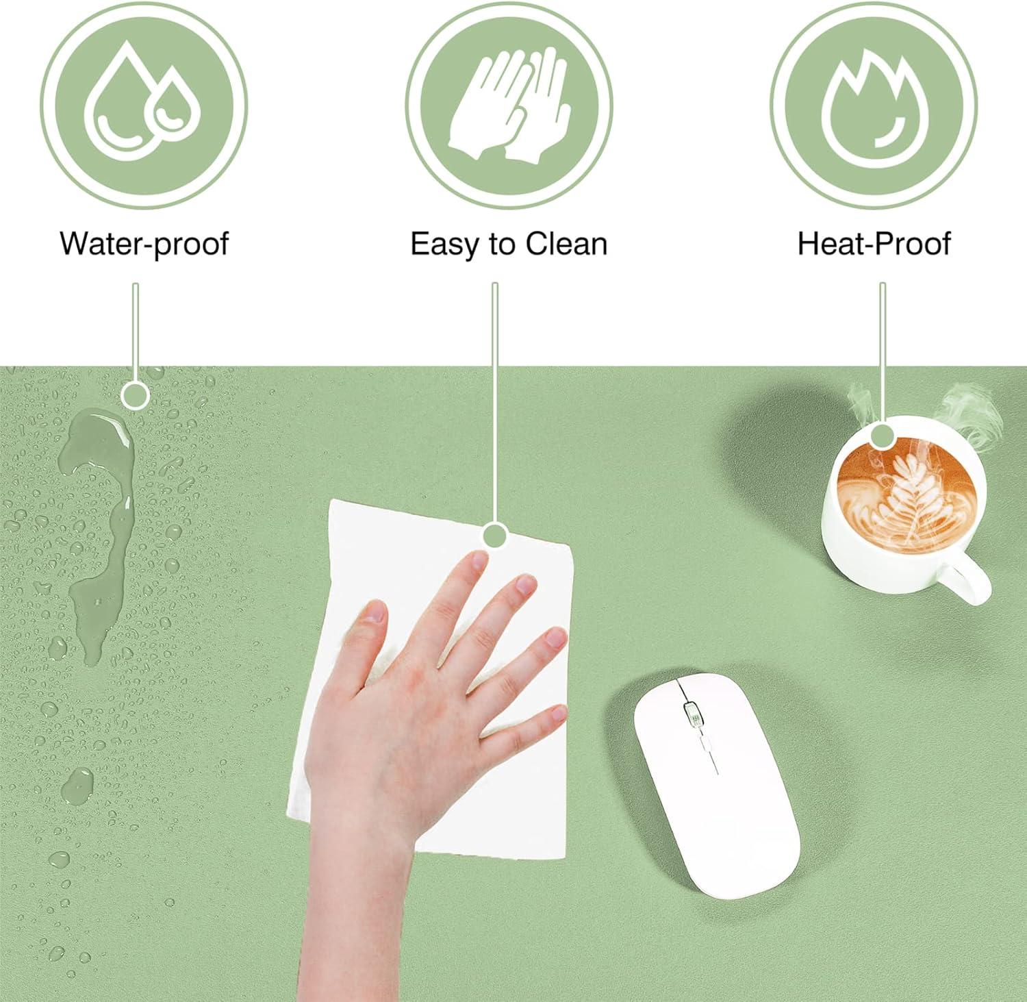 TOWWI Dual Sided Desk Pad, 24" x 14" PU Leather Desk Mat, Waterproof Desk Blotter Protector Mouse Pad (Dark Green/Light Green)