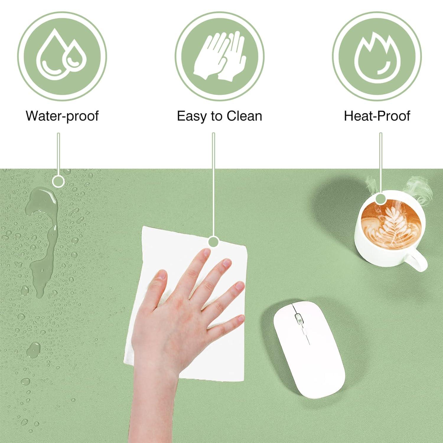 TOWWI Dual Sided Desk Pad, 24" x 14" PU Leather Desk Mat, Waterproof Desk Blotter Protector Mouse Pad (Dark Green/Light Green)