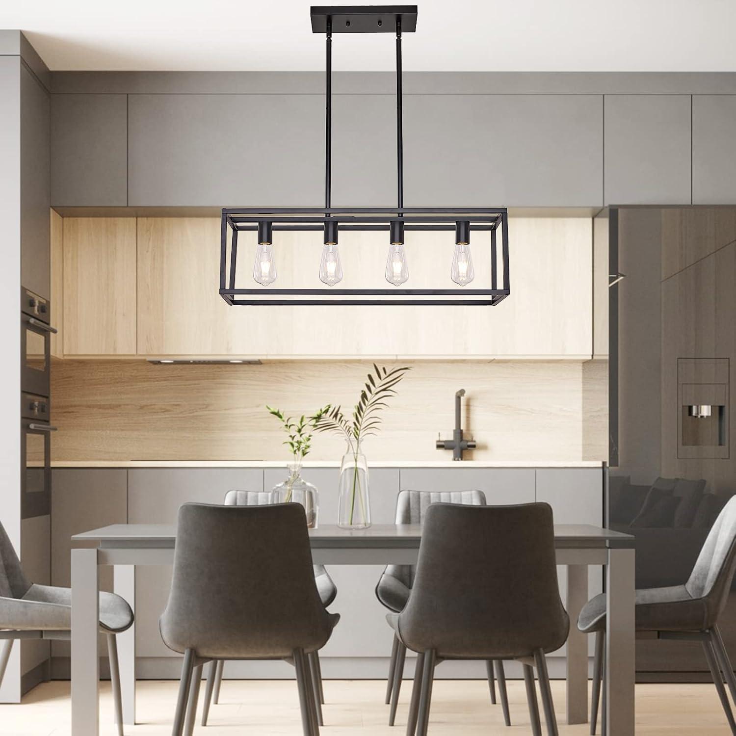 Black Metal 4-Light Cage Kitchen Island Pendant