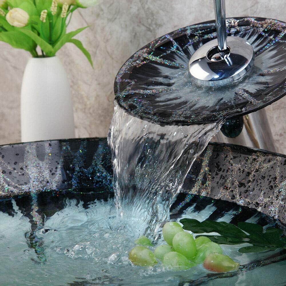 Round Polished Black and Green Glass Vessel Sink