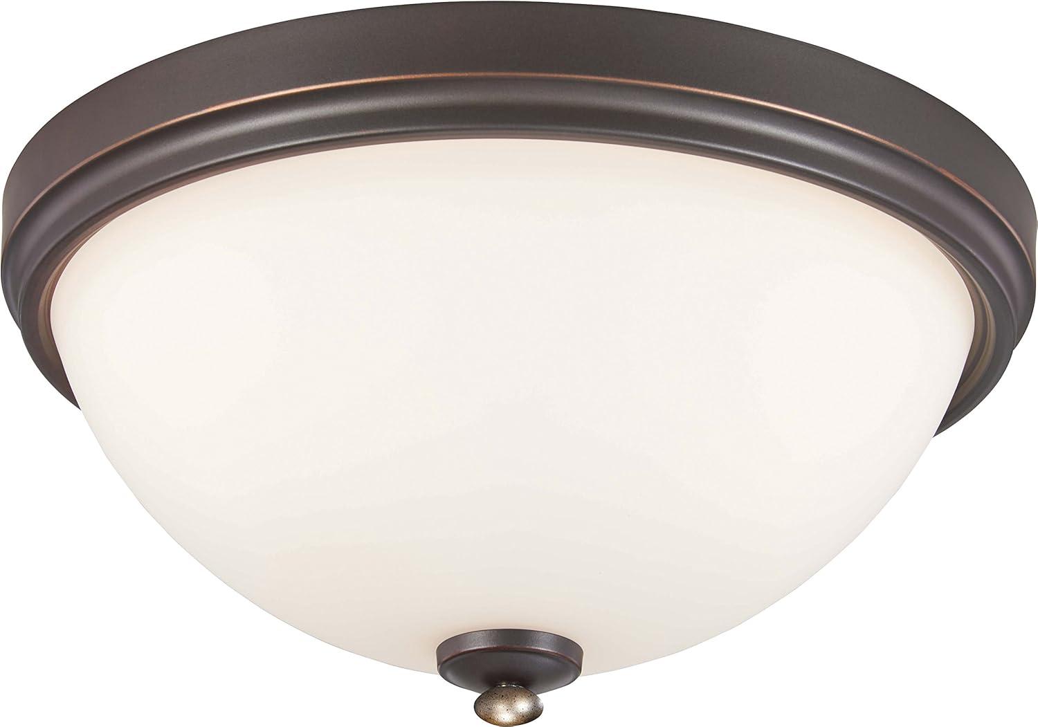 Lathan Bronze and Gold Accents 3-Light Indoor/Outdoor Flush Mount with Etched White Glass