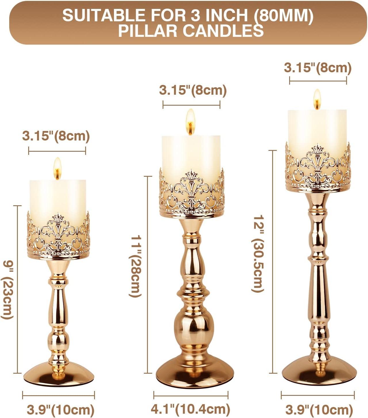 Gold Vintage Iron Pillar Candle Holders Set of 3