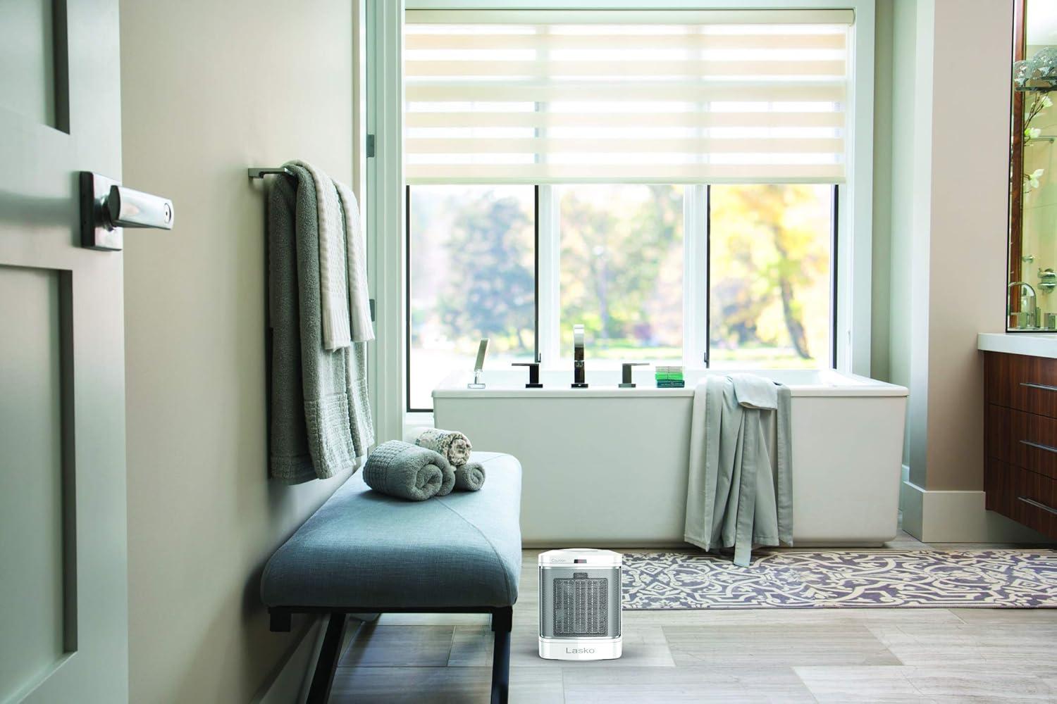 White Ceramic Bathroom Heater with Thermostat and Automatic Shut-off