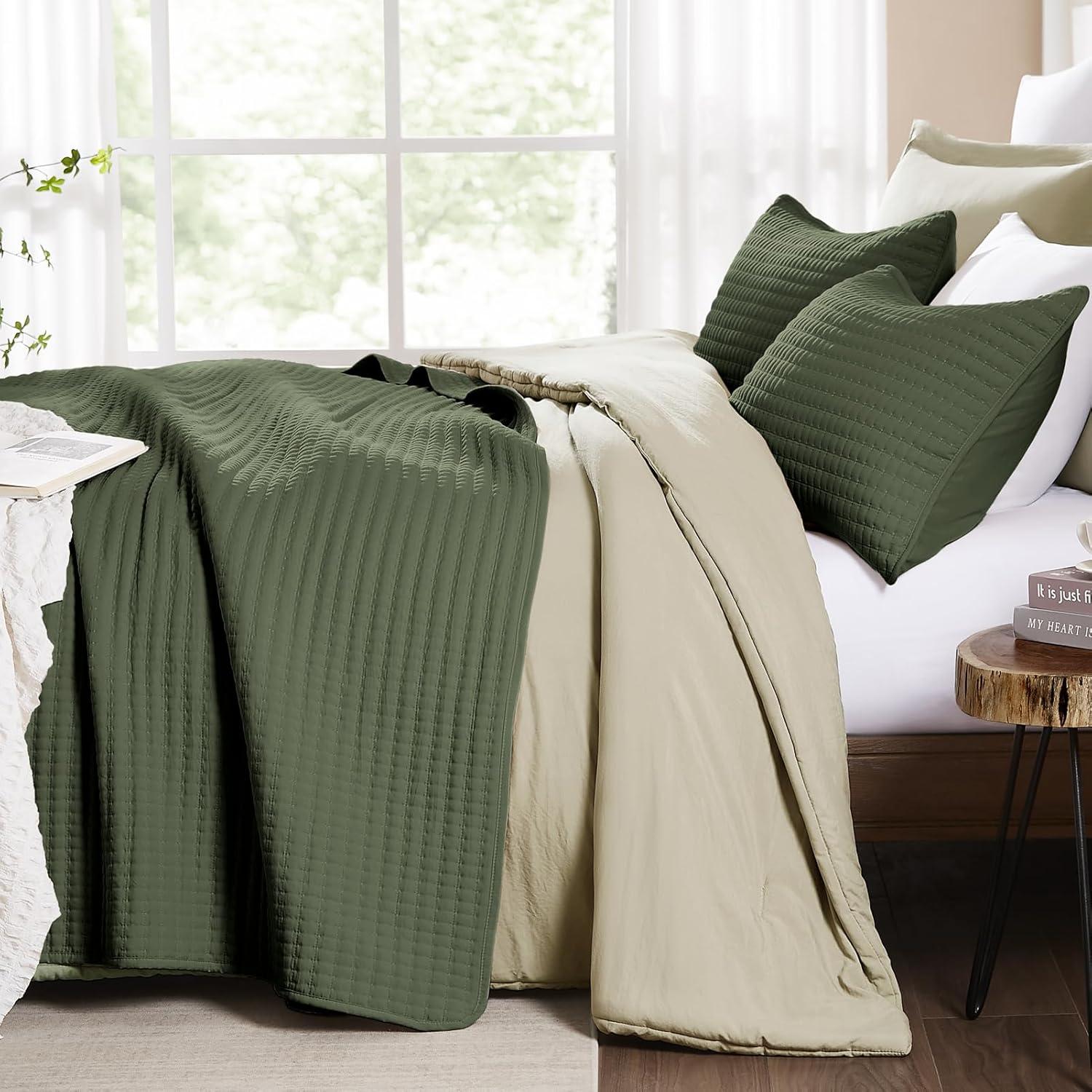 Lightweight Soft Bedspread Coverlet Green - 3 Piece - Queen