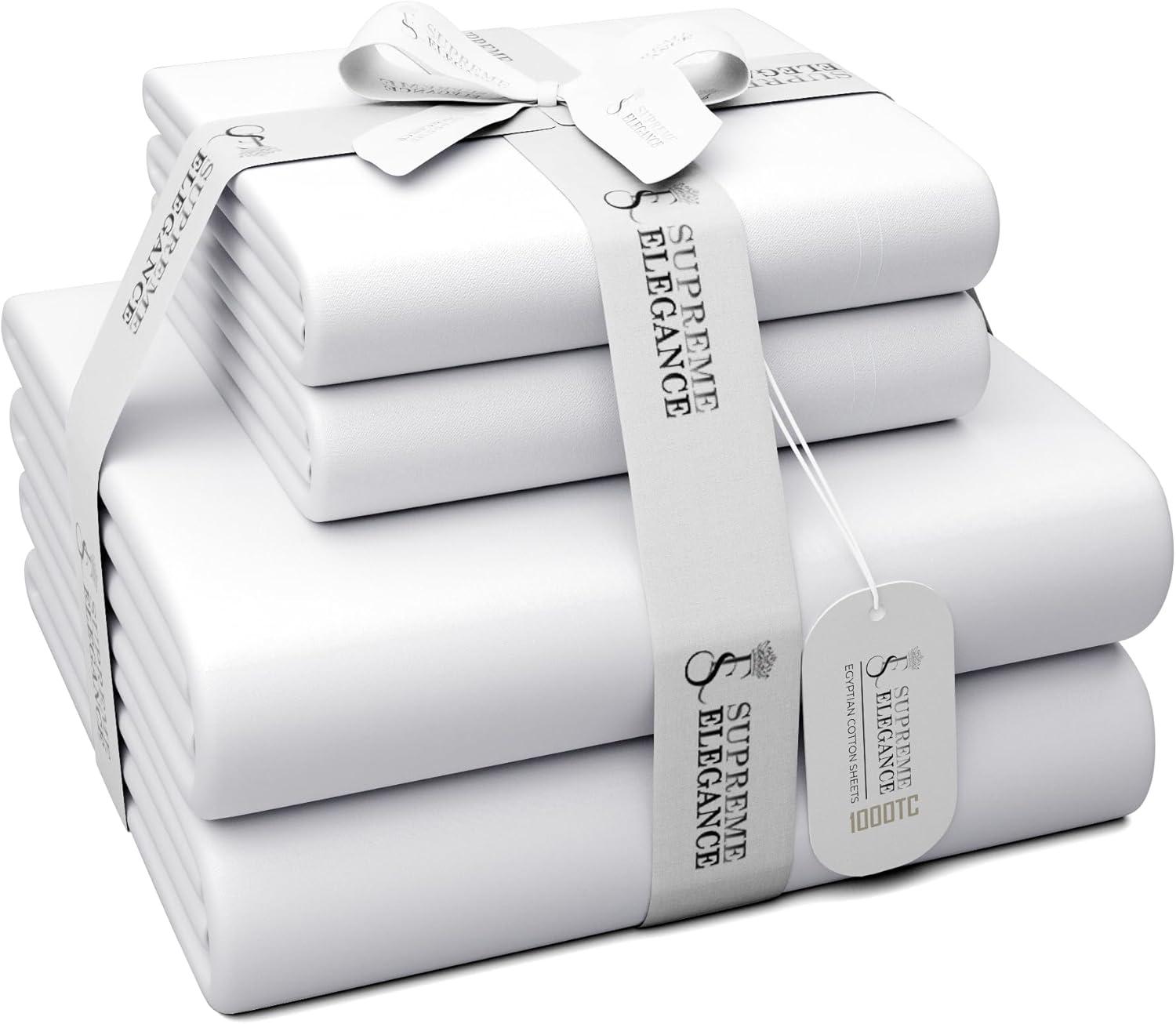 Full 1000 Thread Count Cotton Solid Sheet Set White - Aireolux
