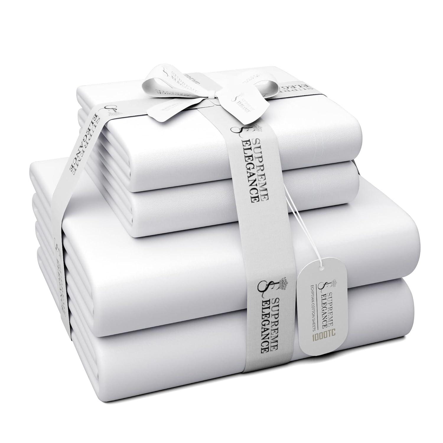 Full 1000 Thread Count Cotton Solid Sheet Set White - Aireolux