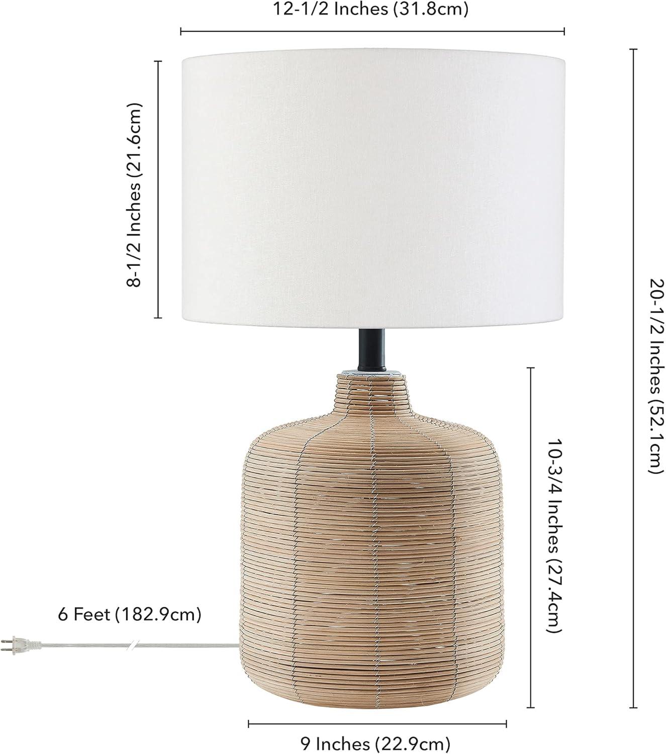 Evelyn&Zoe Jolina 20.5" Petite Rattan Table Lamp with Fabric Shade