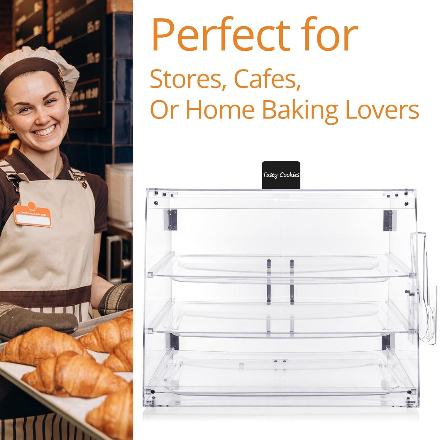 Clear Acrylic 3-Tier Countertop Bakery Display Case with Removable Trays
