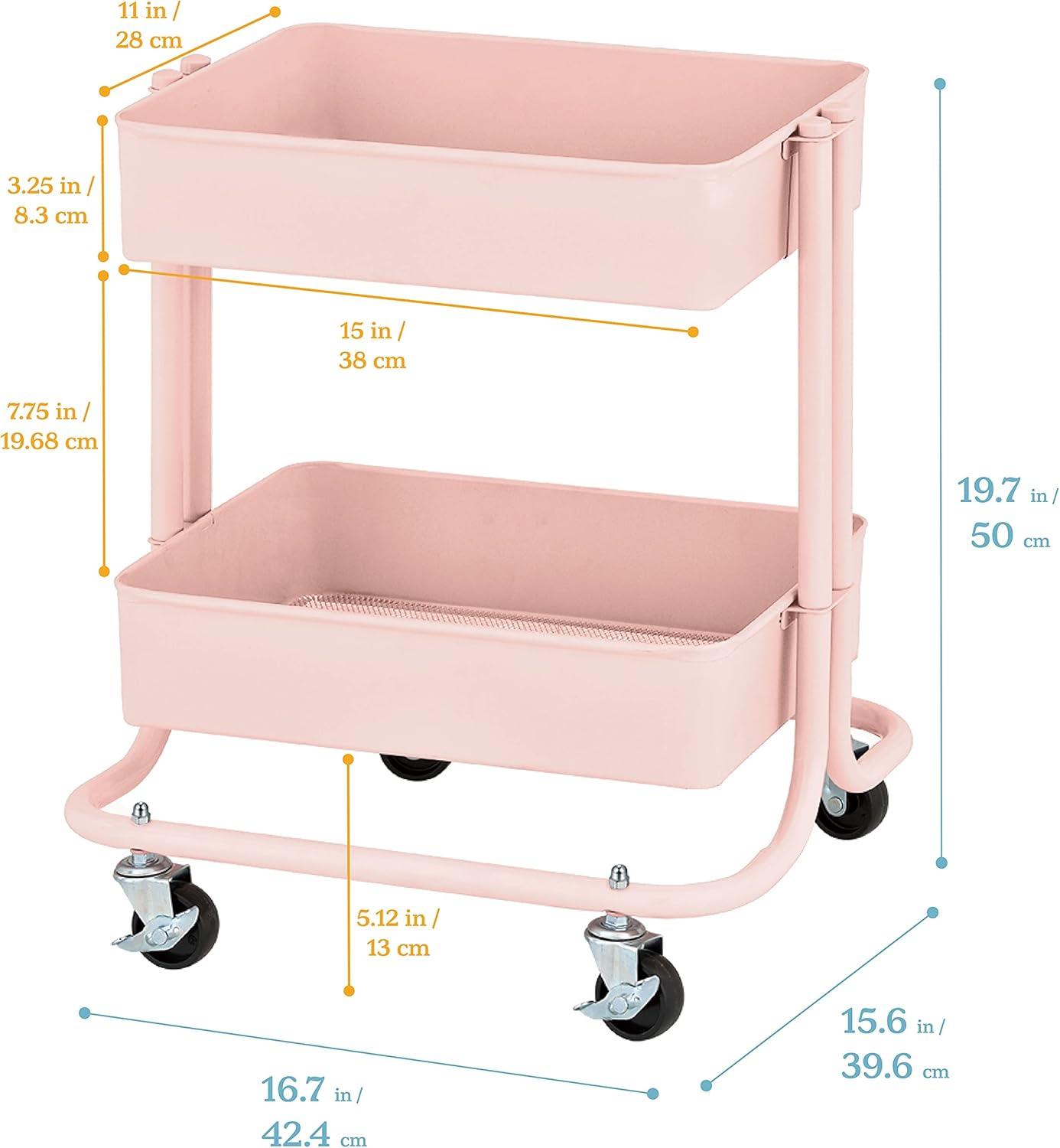 ECR4Kids 2-Tier Metal Rolling Utility Cart - Mobile Storage Organizer