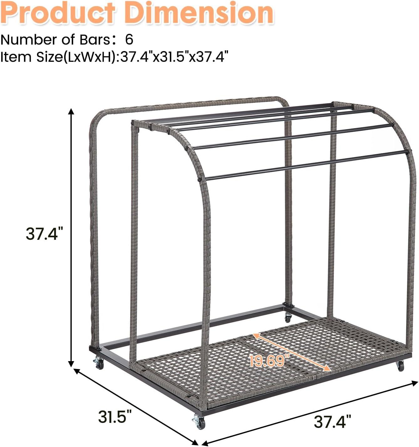 Outdoor Rattan 5-Bar Poolside Towel Rack with Storage