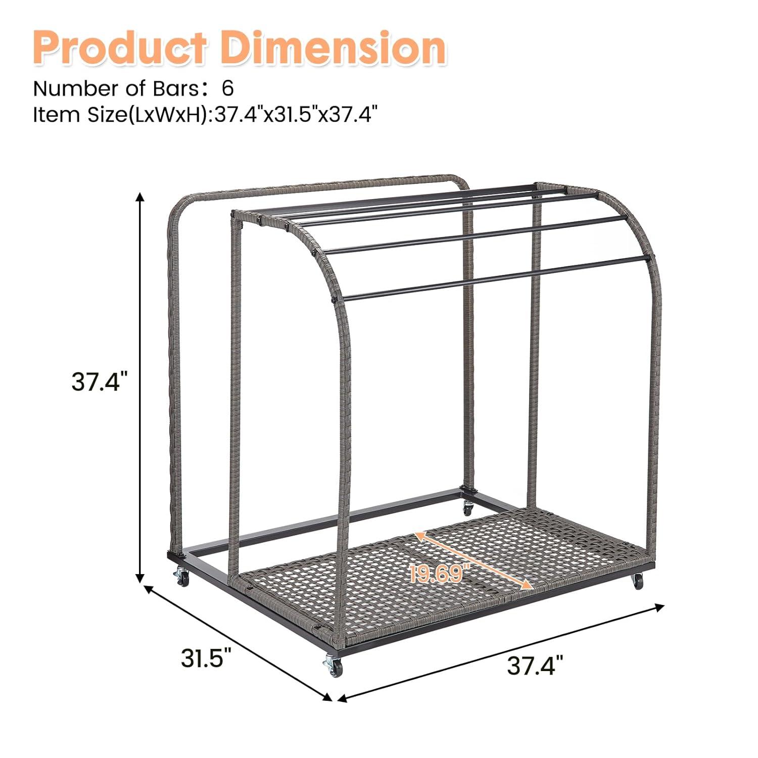 GAOMON Pool Towel Rack Outdoor with Rattan Base,5 Bar Free Standing Poolside Beach Towel,Rattan Weaving Outdoor Towel Rack,Storage Organizer with Compartment for Floats, Pool Noodles, Swimming Rings