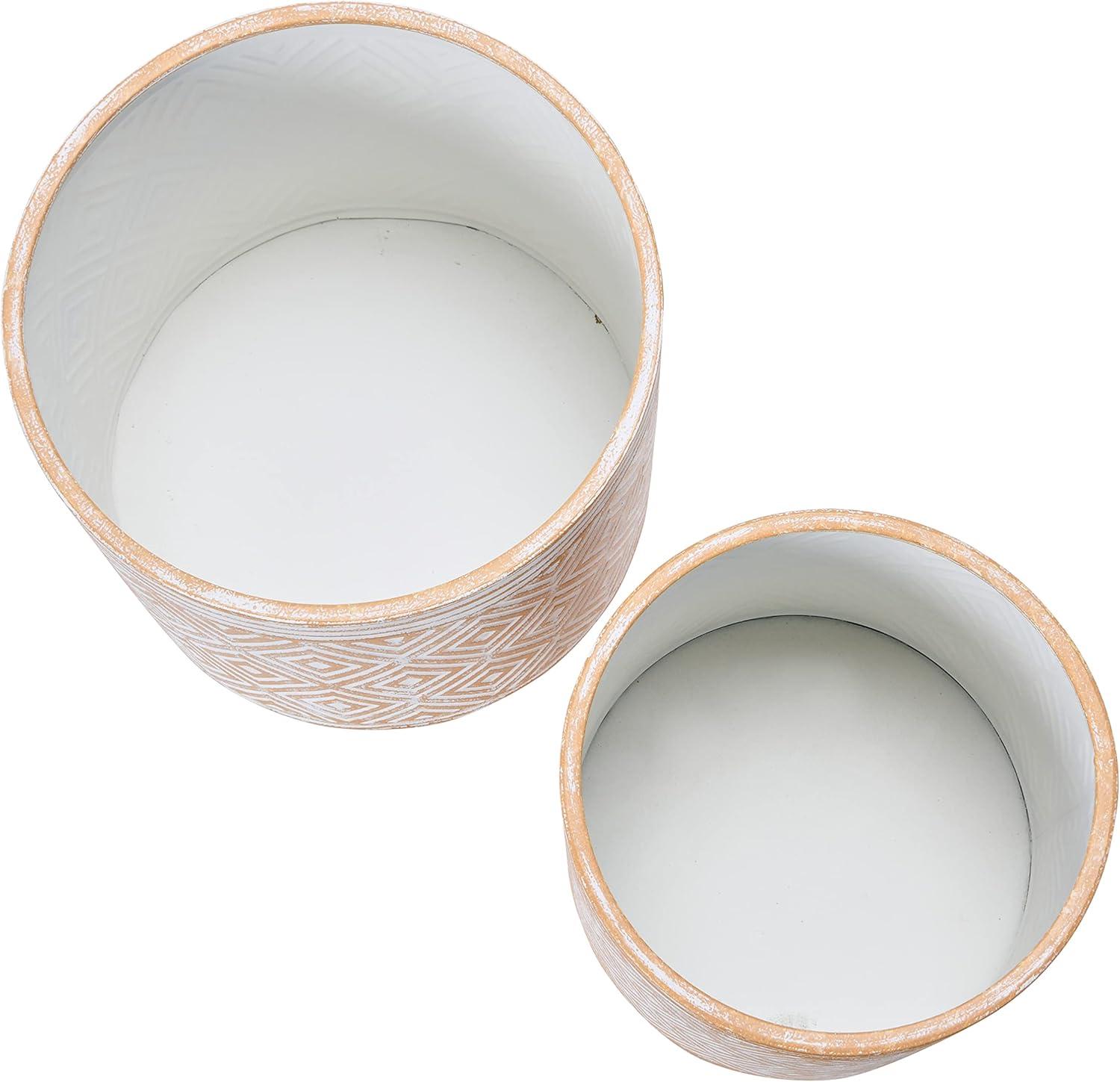 Main + Mesa Modern Boho Embossed Metal Planters with Stands, White and Terracotta, Set of 2 Sizes