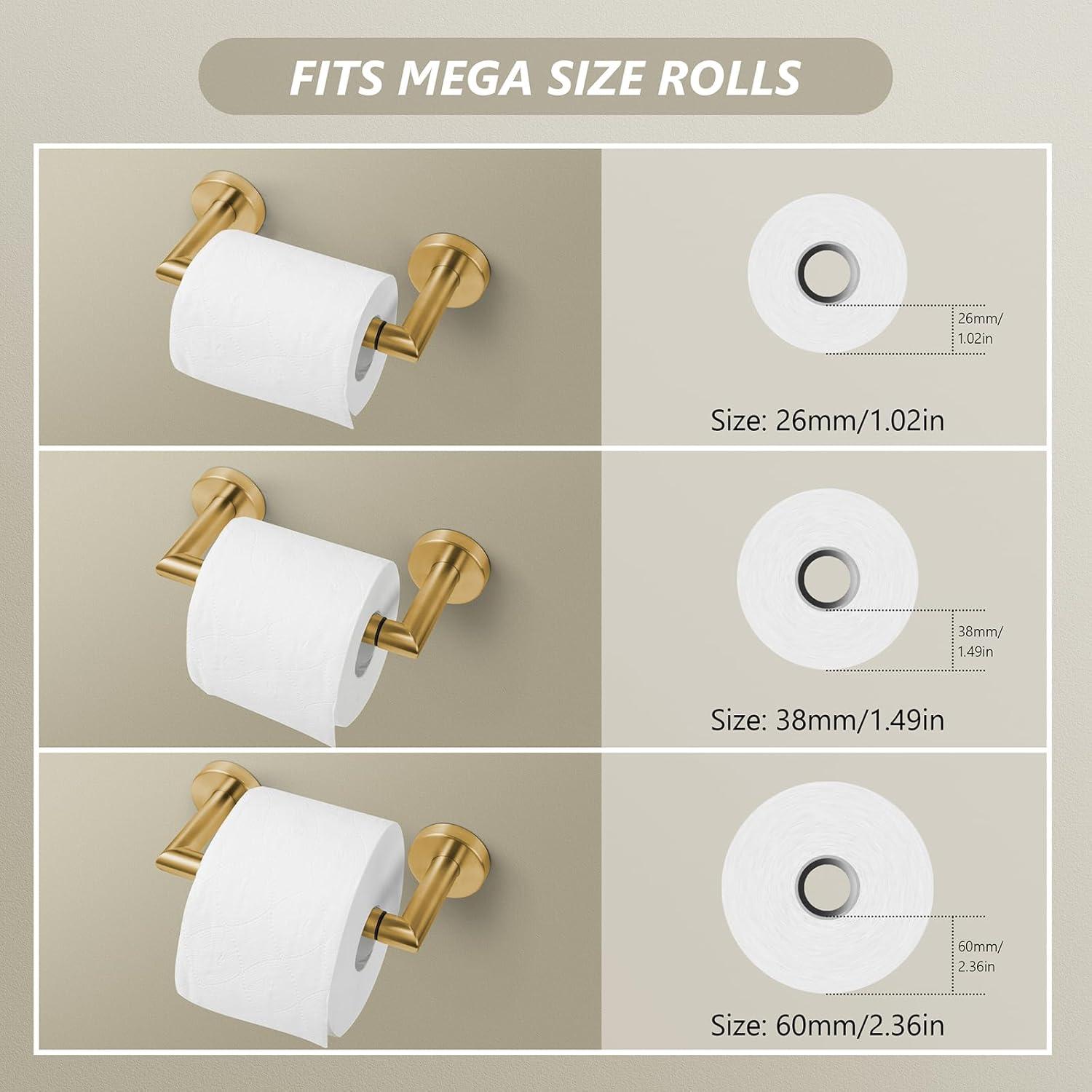 Fixsen Gold Toilet Paper Holder Bathroom Double Post Pivoting Tissue Roll Holder Stainless Steel and Zinc Alloy Wall Mount Detachable (Gold, 1)