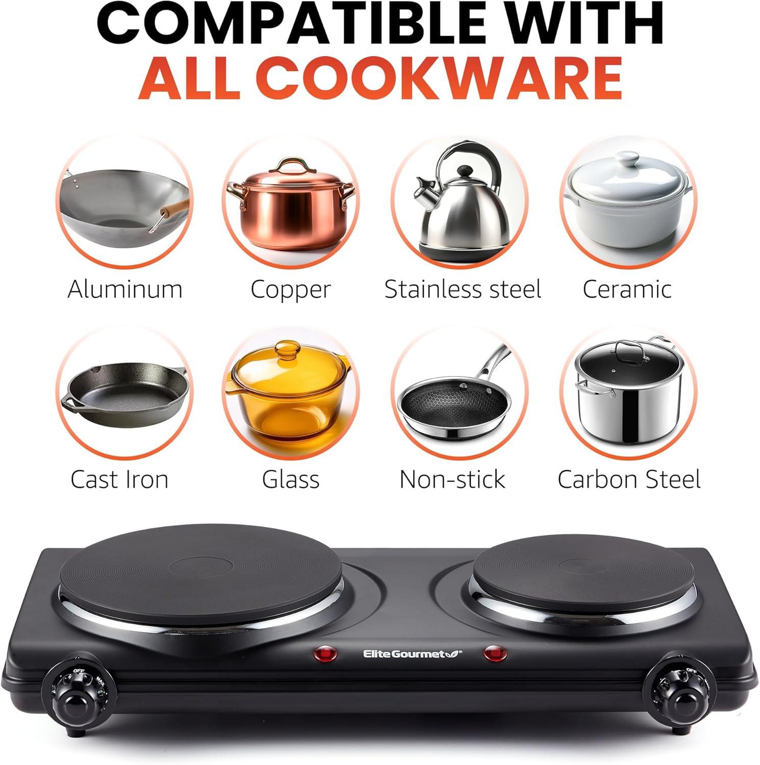 Black Dual Burner Electric Induction Cooktop with Temperature Controls