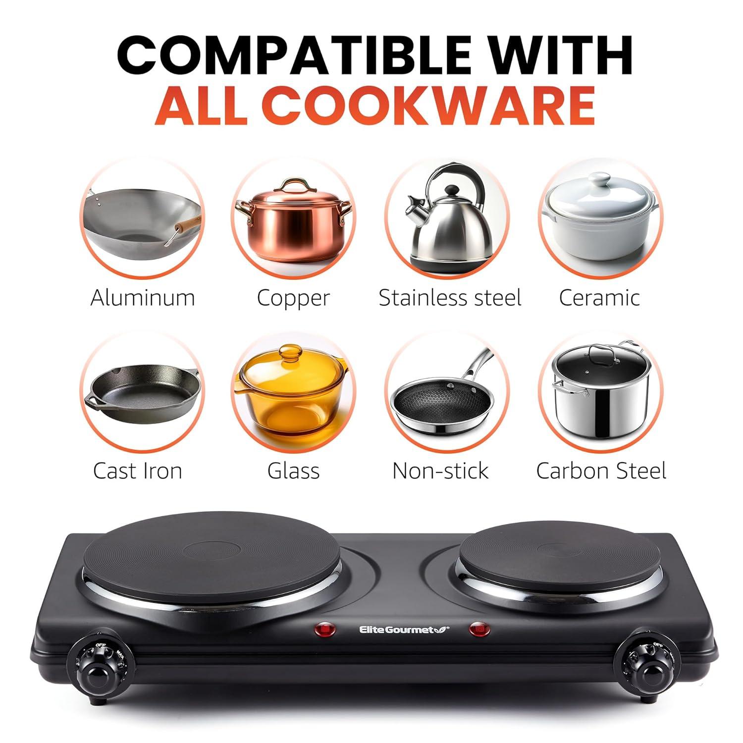 Elite Cuisine Electric Double Cast Burner Hot Plate EDB-302BF