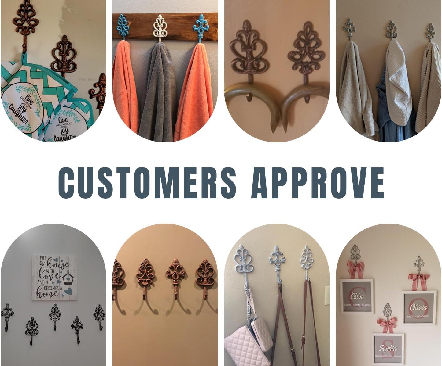 Set of 3 Gold and Black Cast Iron Decorative Wall Hooks