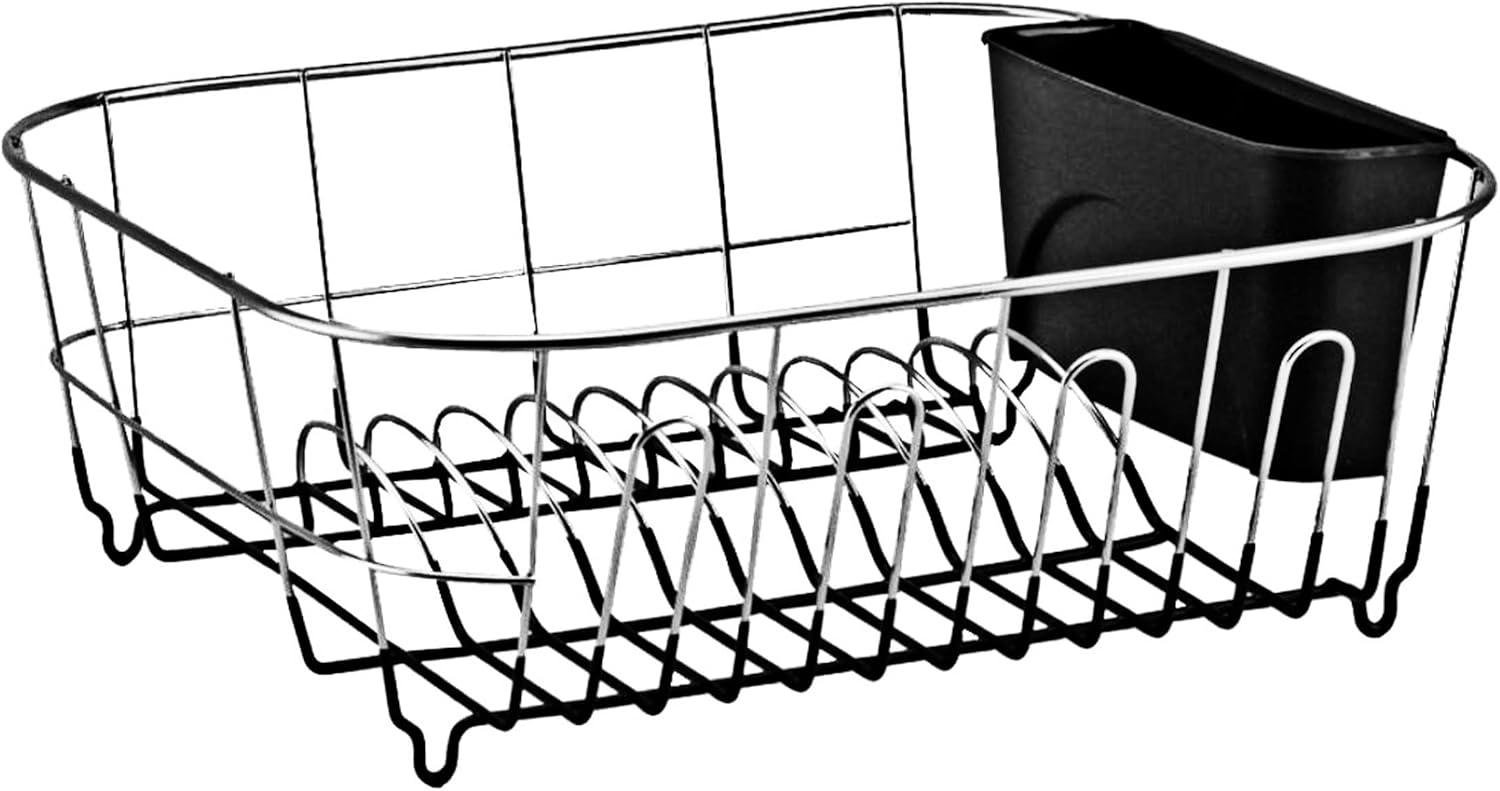 Chrome-Plated Steel Small Dish Rack with Utensil Cup