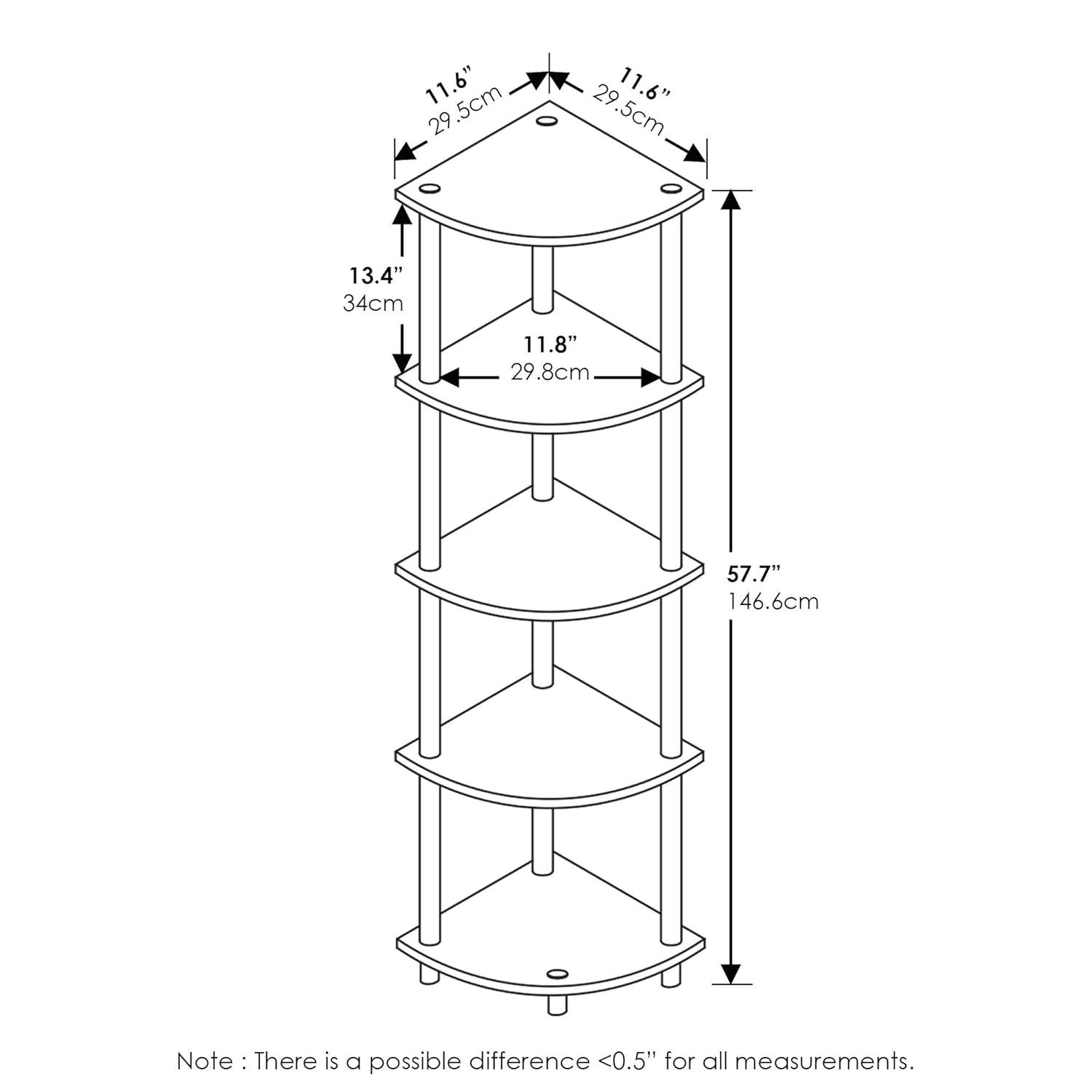 Furinno Turn-N-Tube 5 Tier Corner Display Rack Multipurpose Shelving Unit, Espresso & Black - 57.7 x 11.6 x 11.6 in.