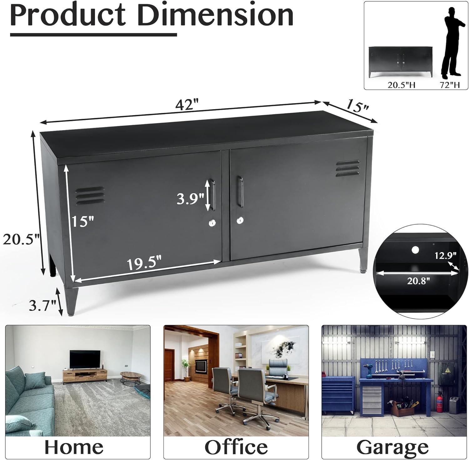 HOPUBUY Metal Storage Cabinet with Lock, Steel Locker Cabinet with Removable Shelves and 2 Locking Doors, Black Storage Cabinets for Home, Garage, Office, Bedroom