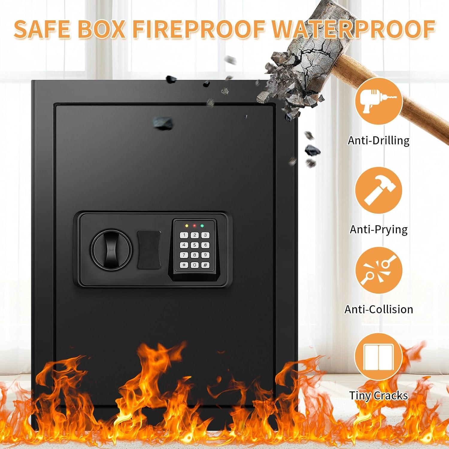 MASTER CRAFT WINDOW AND DOOR 3.0 Cubic Feet Fire Proof Safe Boxes For Home Use, Digital Home Security Safe Box With Electronic Keypad & Keys, Personal Safe For Firearm Medicine Money Documents Valuables