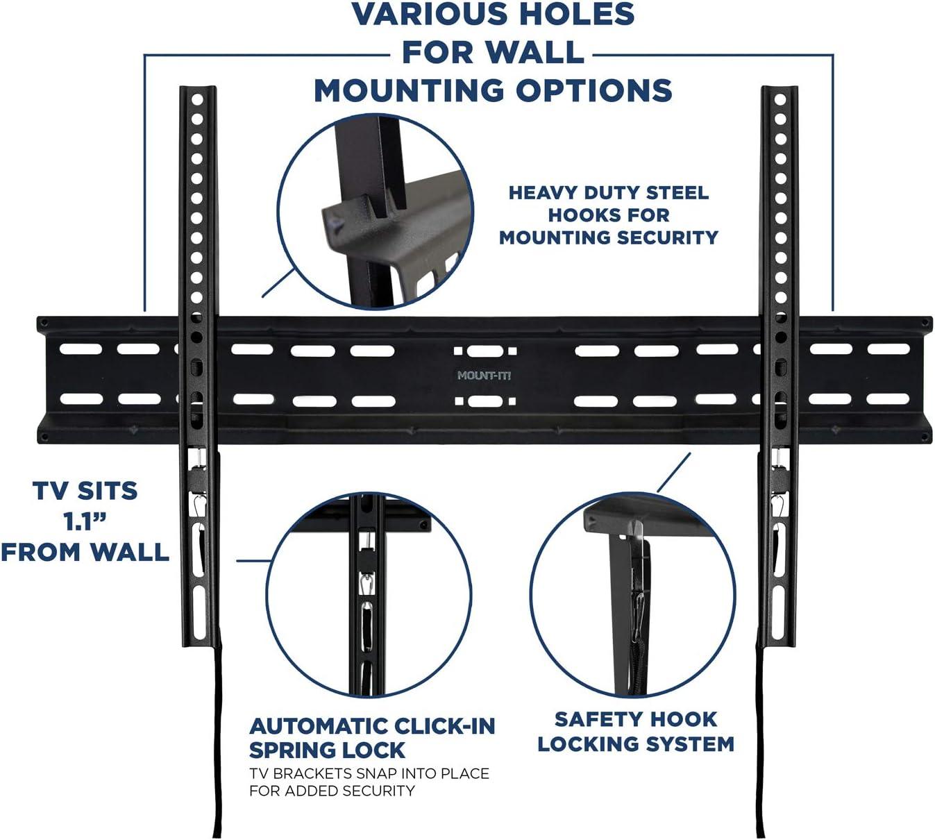 Mount-it Black Fixed Wall Mount for Holds up to 77 lbs