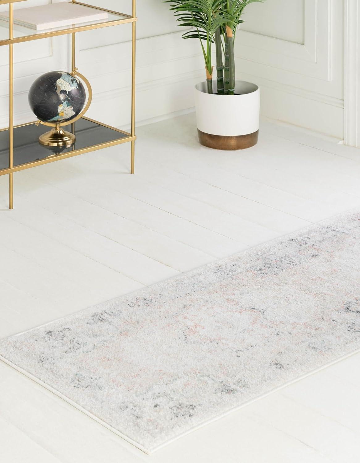 Rugs.com Madeline Vintage Collection Rug – 4 Ft Runner Ivory Low-Pile Rug Perfect for Hallways, Entryways