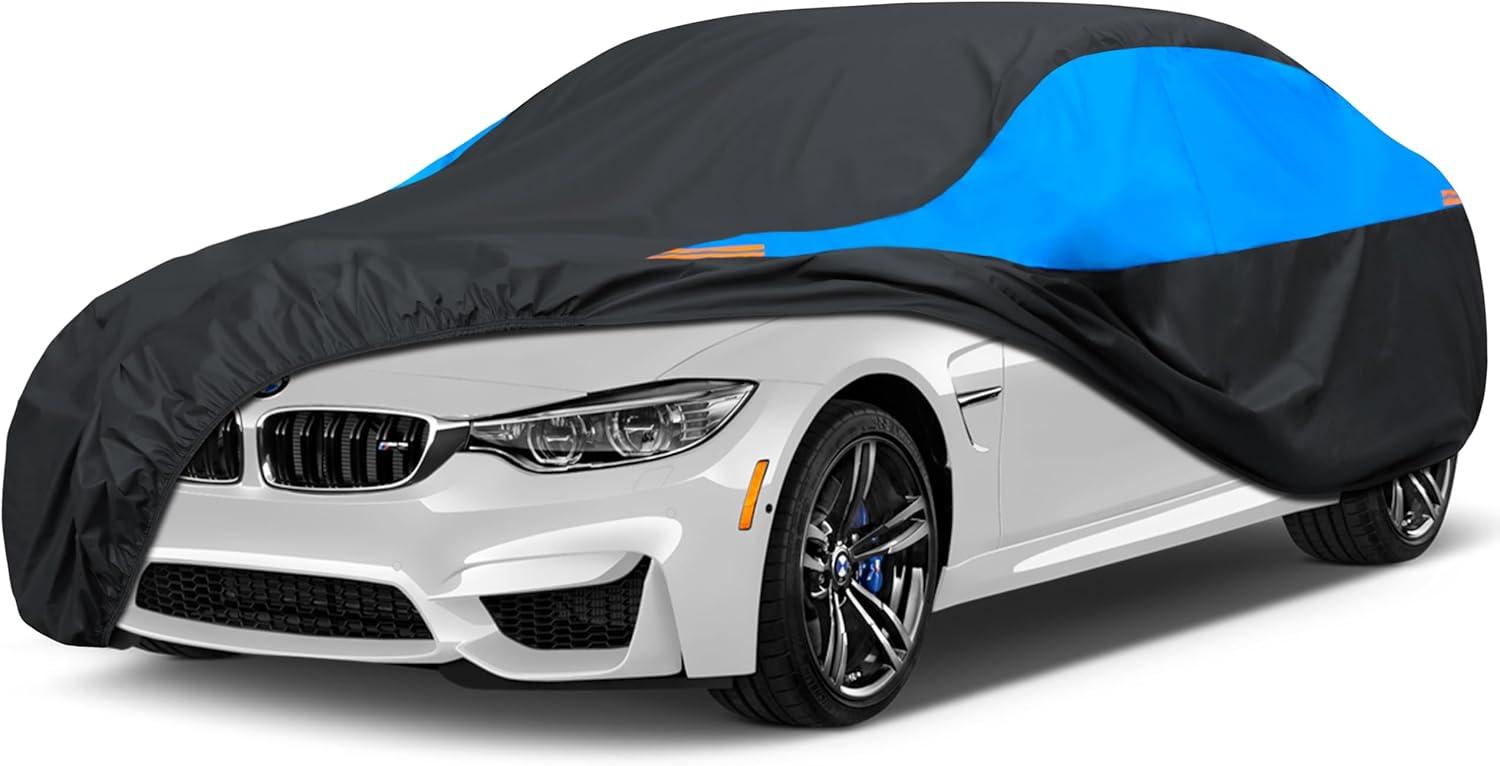 Waterproof Car Cover All Weather Snowproof UV Protection Windproof Outdoor Full car Cover, Universal Fit for Sedan (Fit Sedan Length 154-163 inch, Blue)