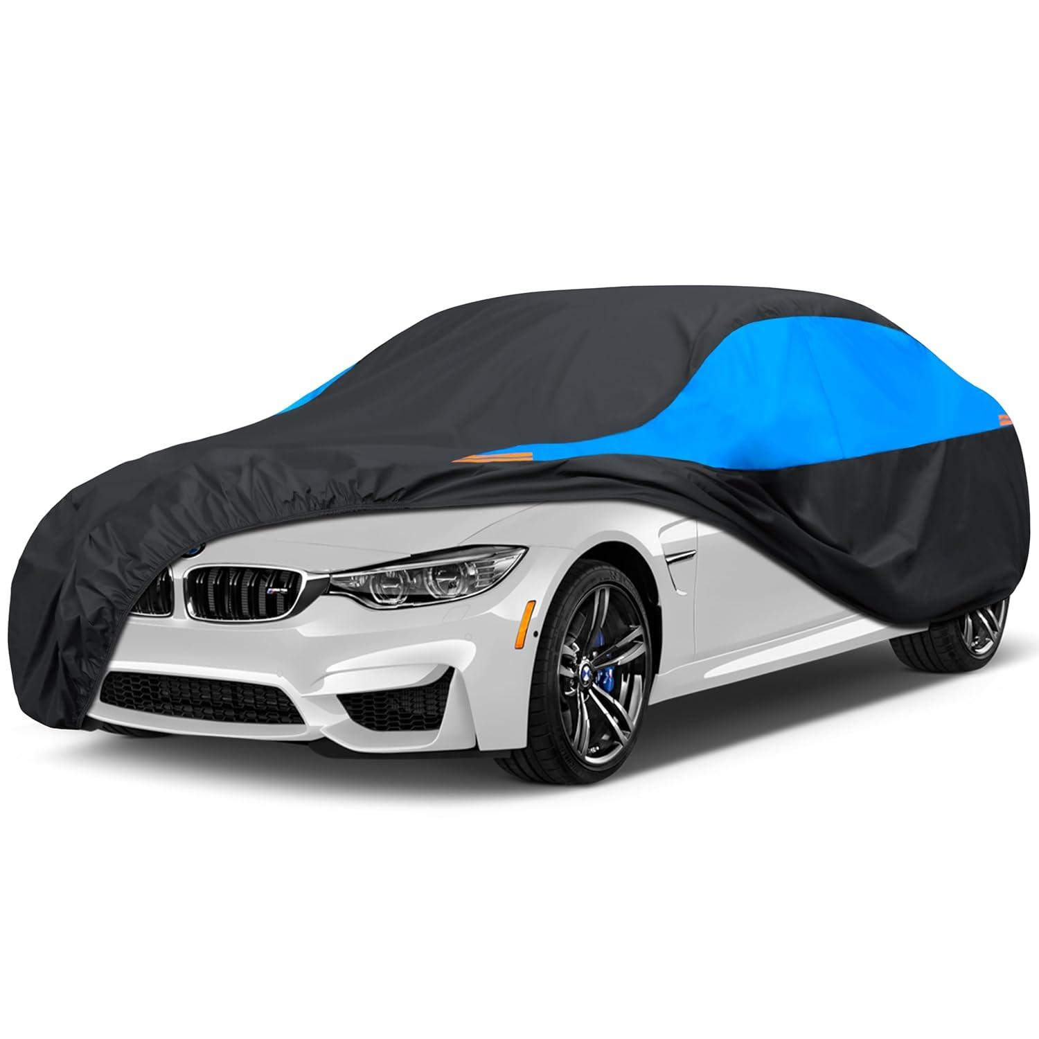 Waterproof Car Cover All Weather Snowproof UV Protection Windproof Outdoor Full car Cover, Universal Fit for Sedan (Fit Sedan Length 154-163 inch, Blue)