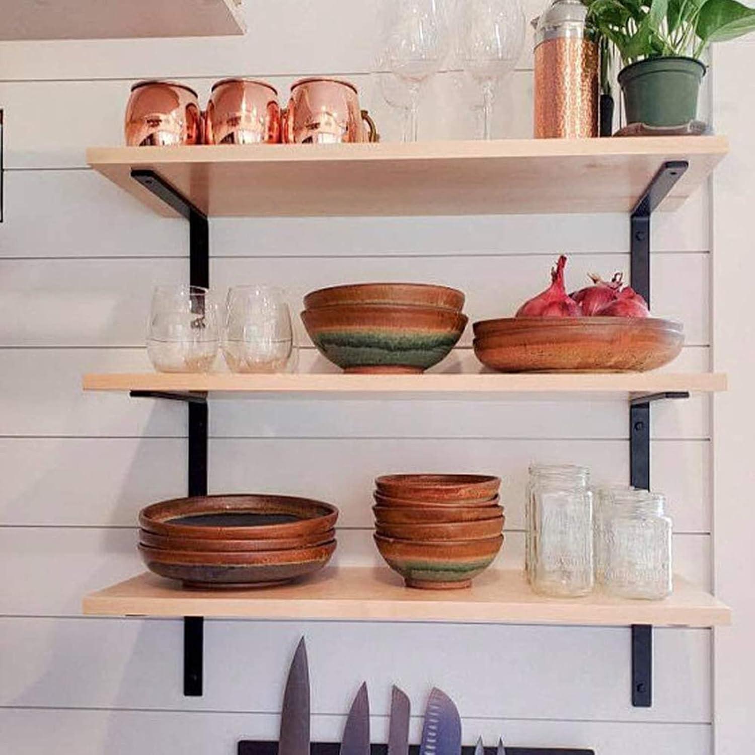 Shelf Brackets 12 Inch L Brackets for Shelves Heavy Duty Black Wall Brackets for Shelves 5mm Thick Metal Bracket Support for Shelf with Screws