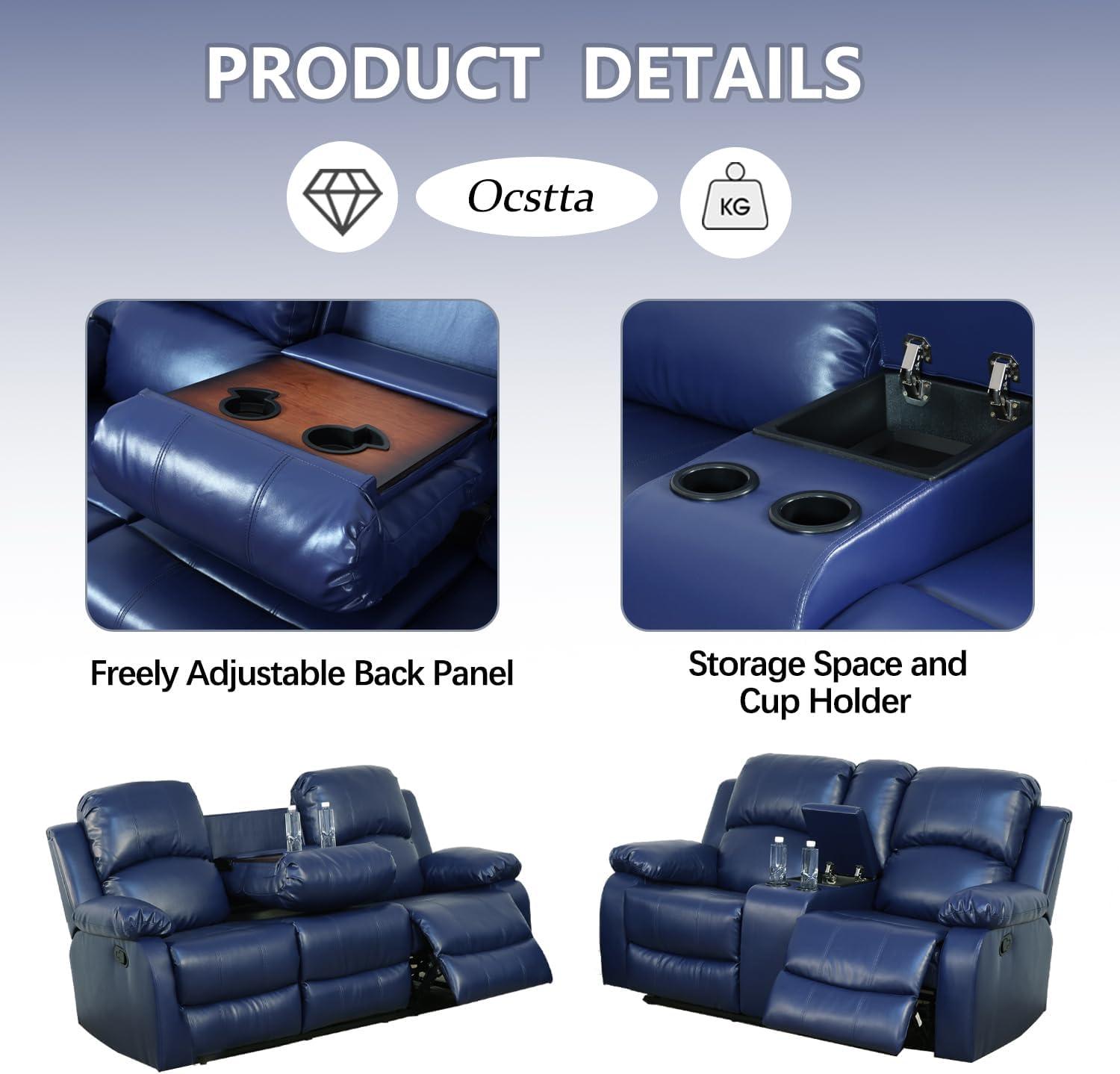 Wade Logan® Branscome 3 Piece Vegan Leather Manual Reclining Living Room Sofa Set