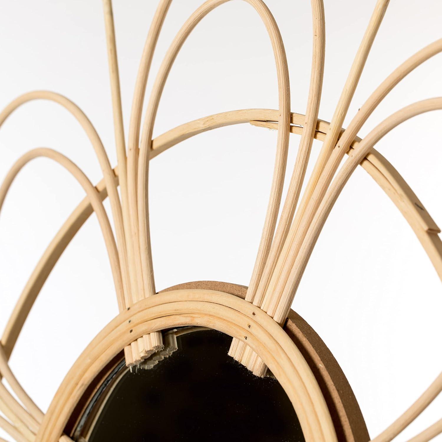 Vintiquewise Decorative Flower Shape Woven Rattan Wood Round Modern Hanging Wall Mirror