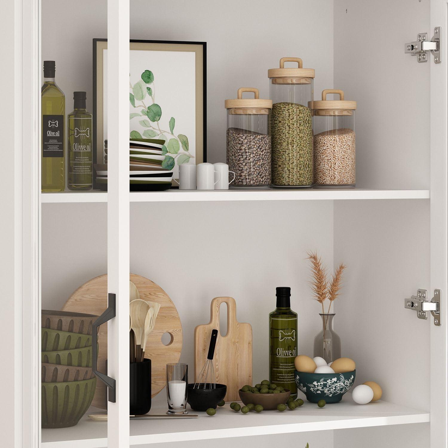 China Cabinet with Tempered Glass Doors Glass Door Storage Cabinet 31.5"W