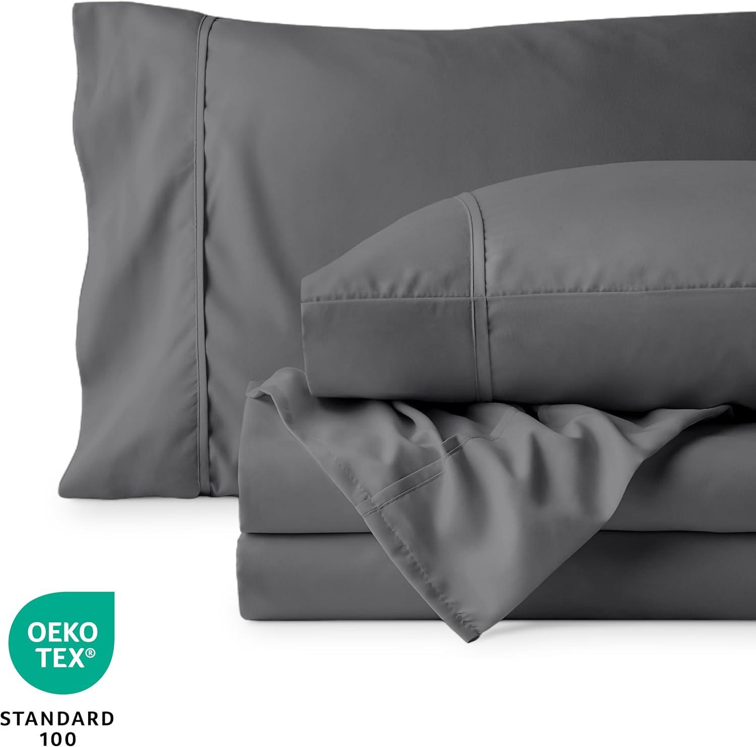 Twin Grey 22 Inch Extra Deep Pocket Sheet Set, Double Brushed Microfiber Sheets by Bare Home